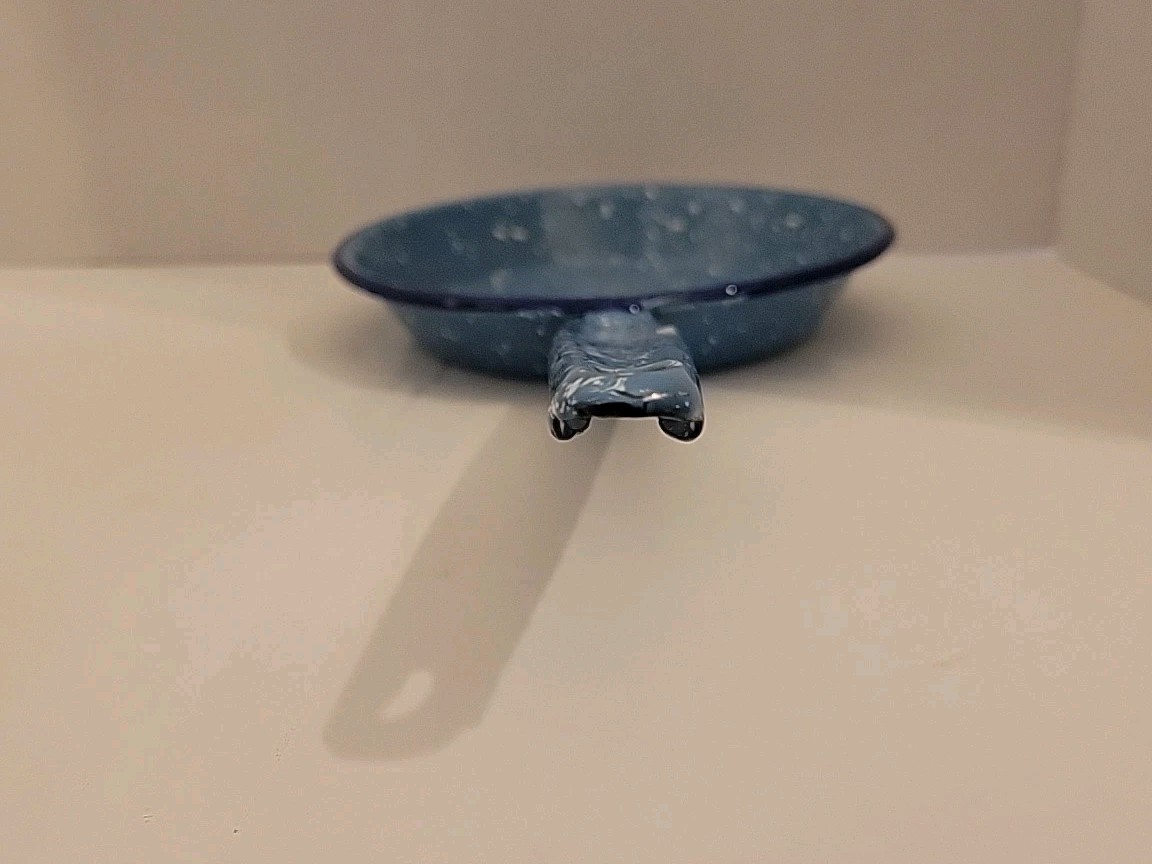 Vintage Country Speckled Light Blue and White Enamelware Frying Pan 7.25 Inches