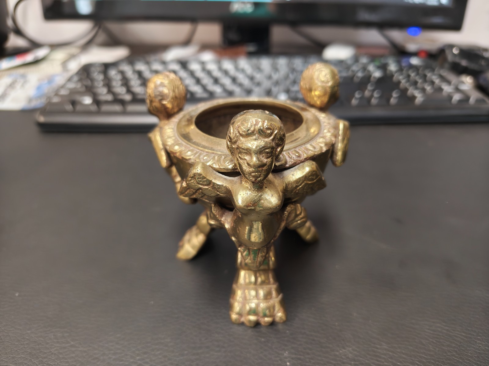 Antique Grand Tour Italian Bronze Inkwell w/ insert Angels Vintage