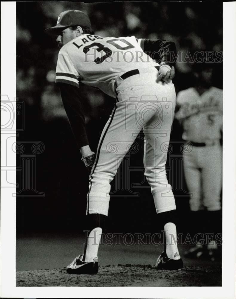 1985 Press Photo Kansas City Royals’ Baseball Pitcher Mike LaCoss Versus Orioles