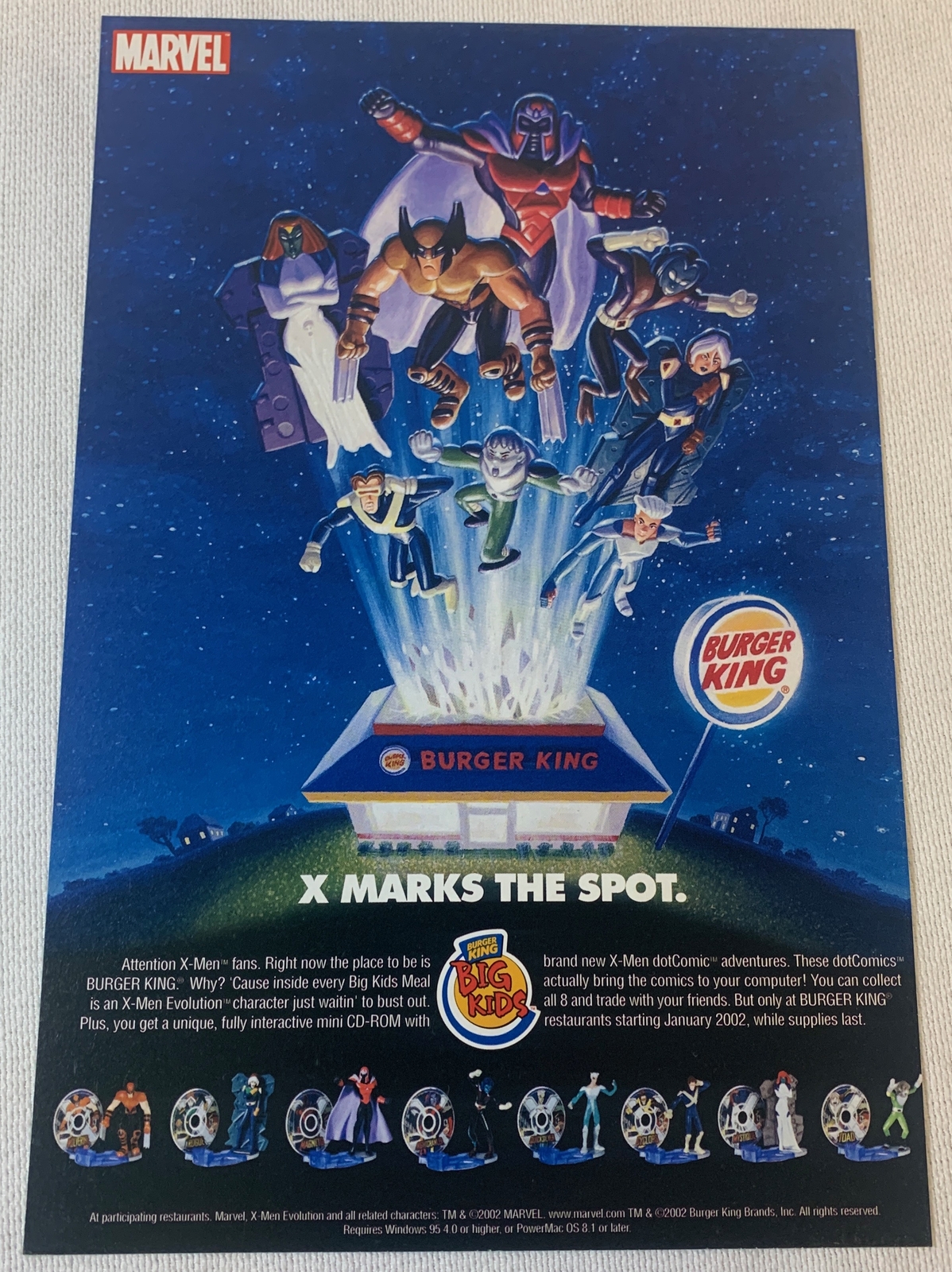 2002 BURGER KING ad page ~ X-Men dotComic adventures ~ X-Men Evolution