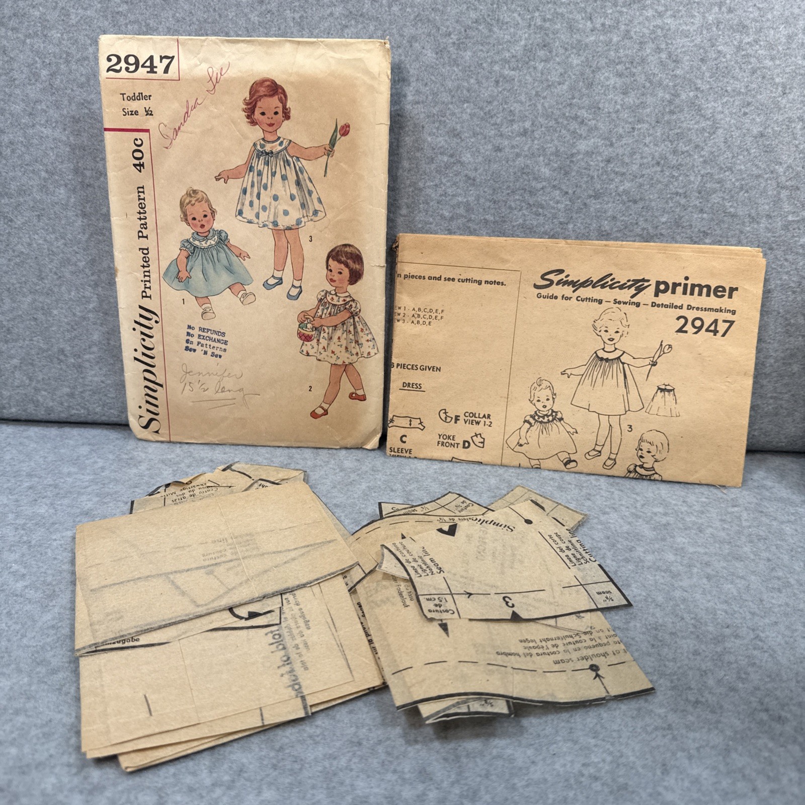 VTG Sewing Pattern Simplicity 2947 Baby Dress 50’s 6 – 12 Month Yoke Empire W