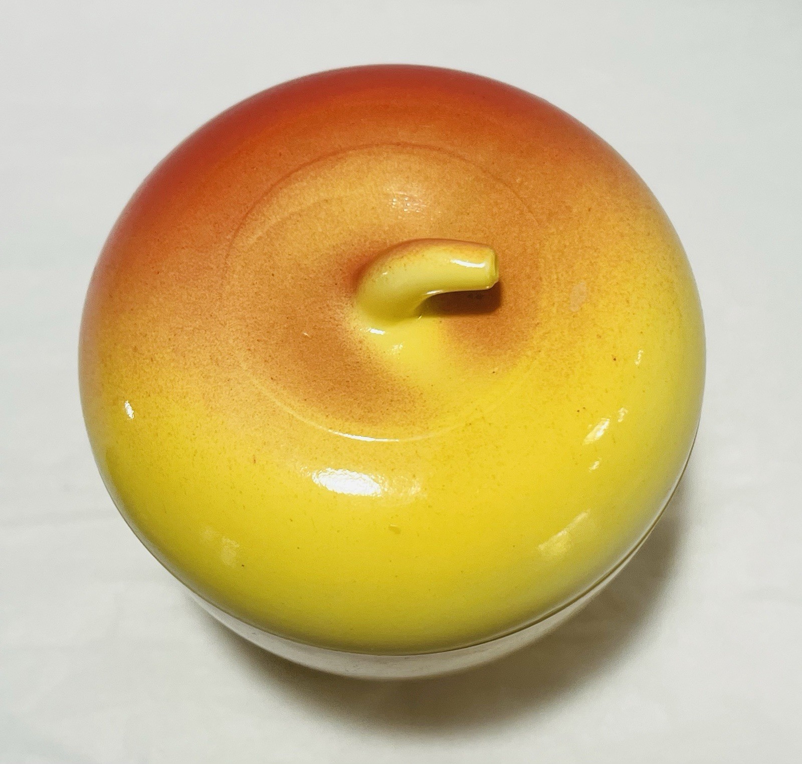 Vintage Apple Shaped Glass Jar Condiment Container Red Yellow Fruit Trinket Box
