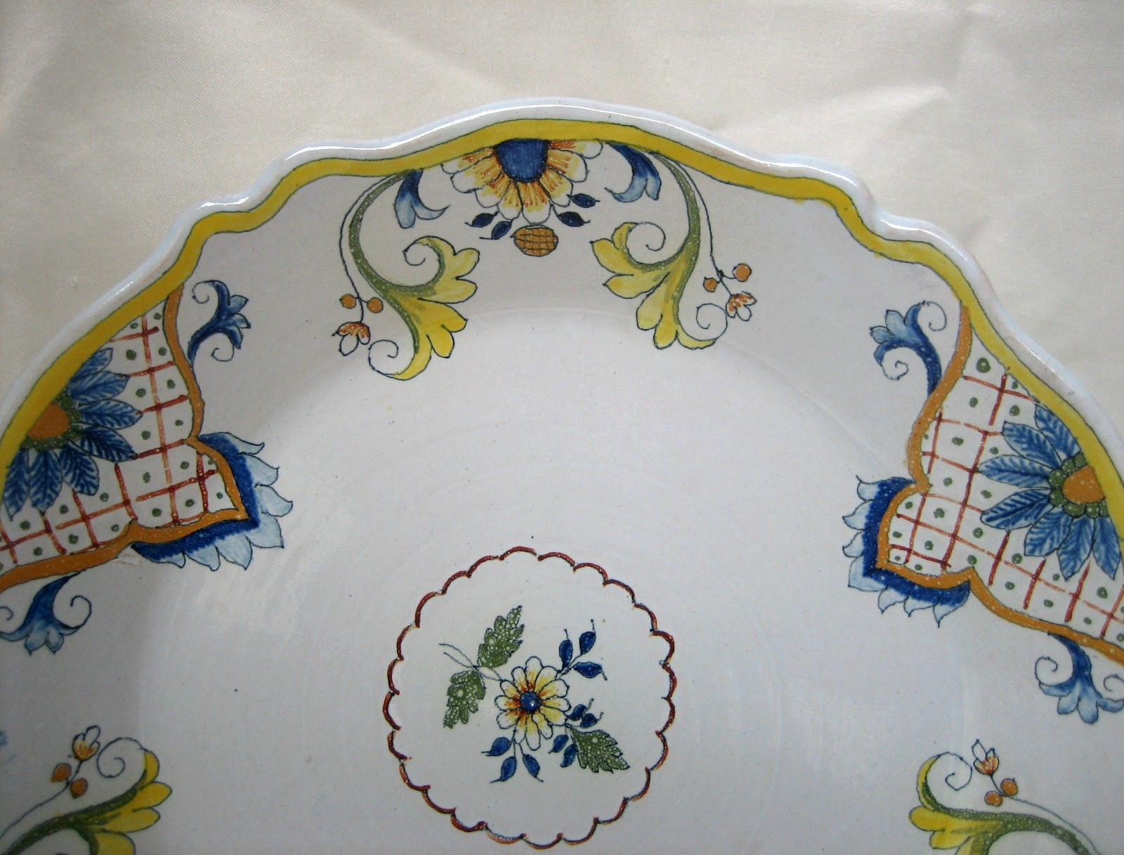 Antique French Faience Hand Painted Floral Plate 9.75 inch Quimper Style
