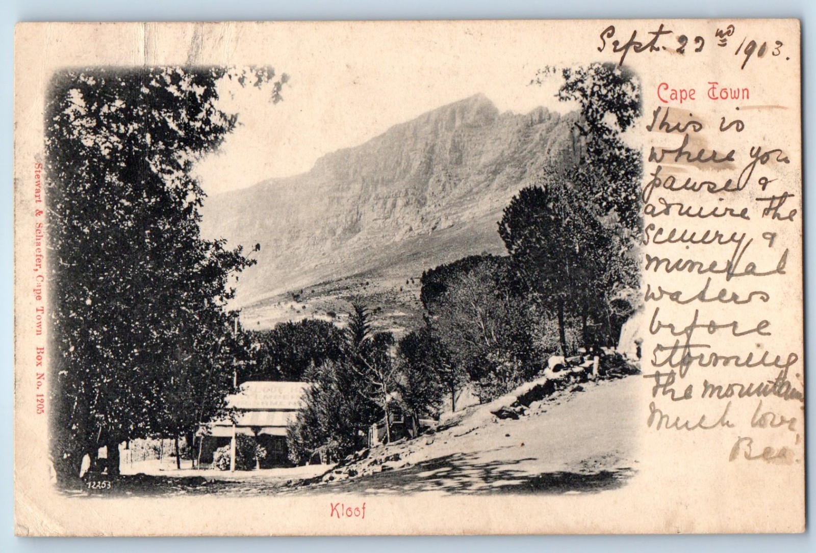 Western Cape South Africa Postcard Kloof House Mountain Cape Town 1903