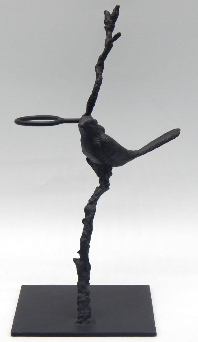 Global Views Cast Iron Bird On Branch Sculpture Candle Holder Matte Black Decor
