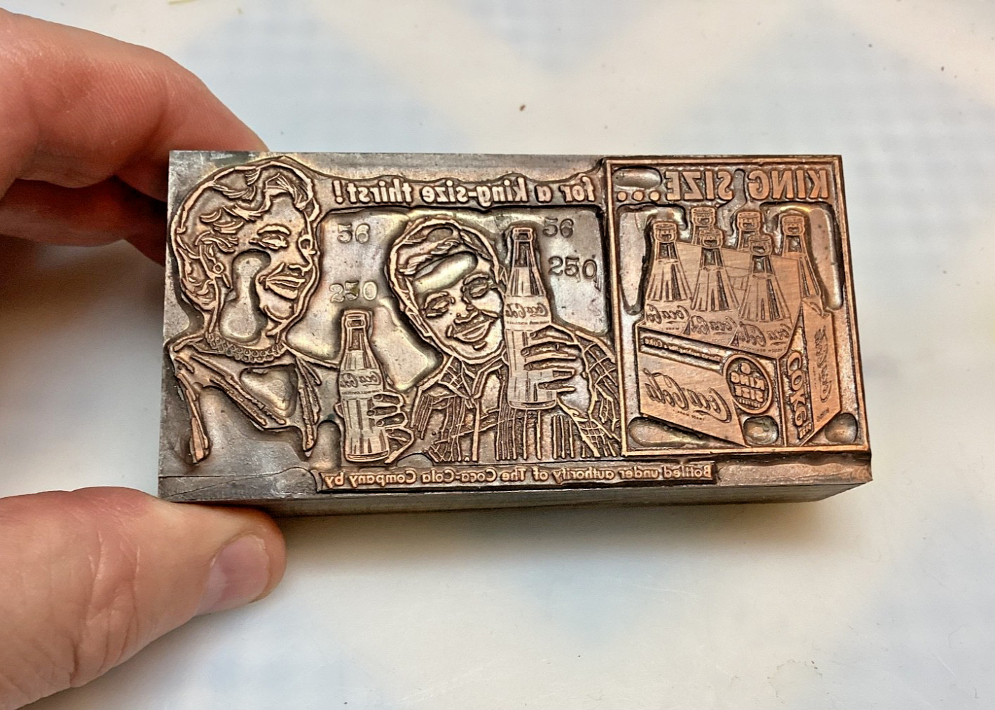 Large Coca Cola Printing Plate / Block 1950’s King Size. with Carton