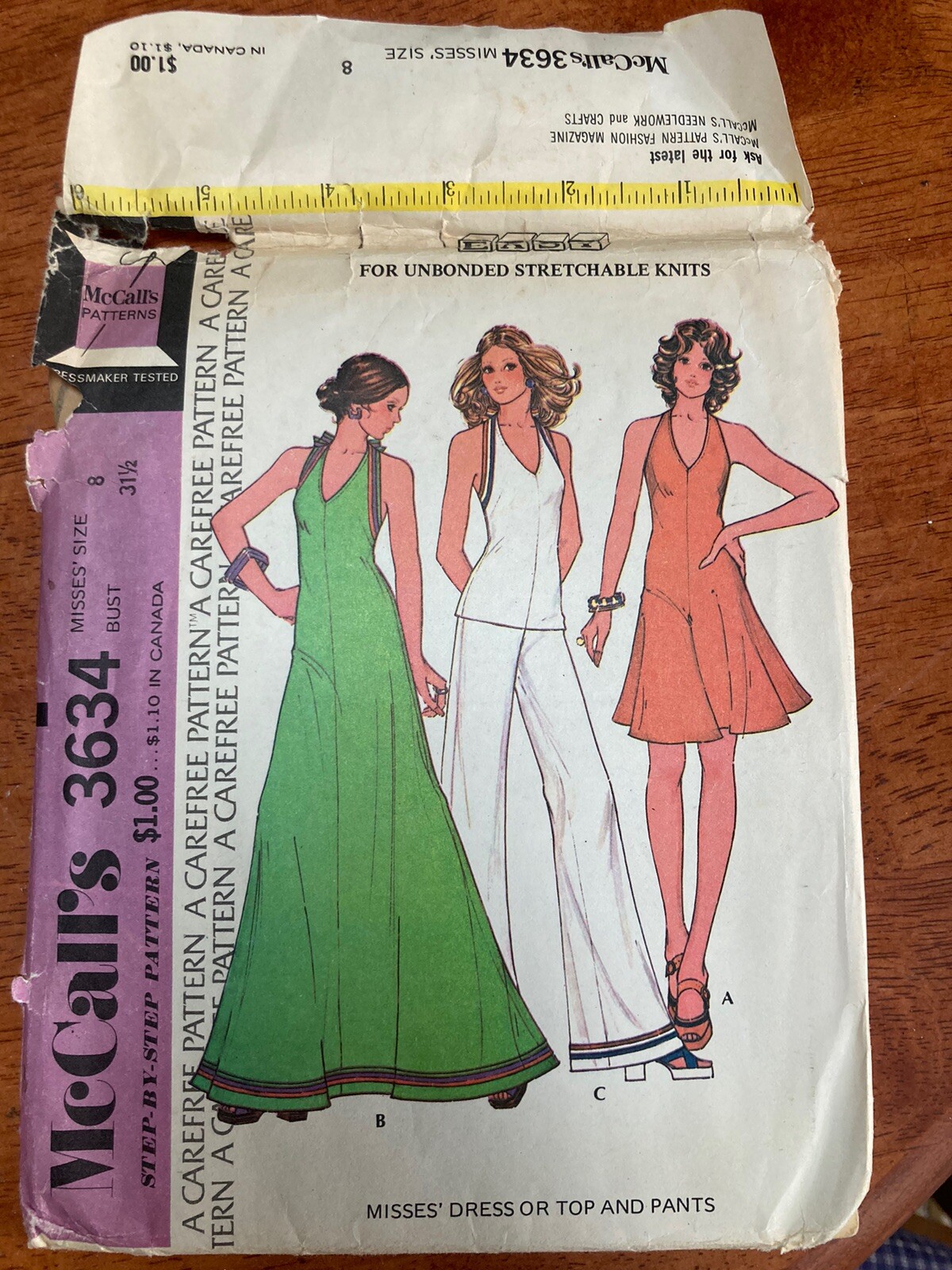 8 McCall’s Vintage 70s Back Zip Halter Maxi Dress Top Flared Pants sew pattern