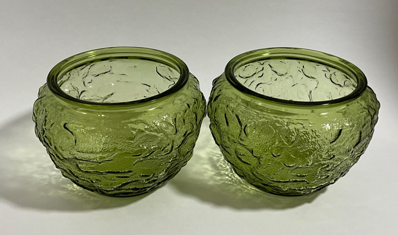 E.O. Brody AVOCADO Green Textured Fishbowl Vase USA 6108 Set of 2 – Retro 4.5”H