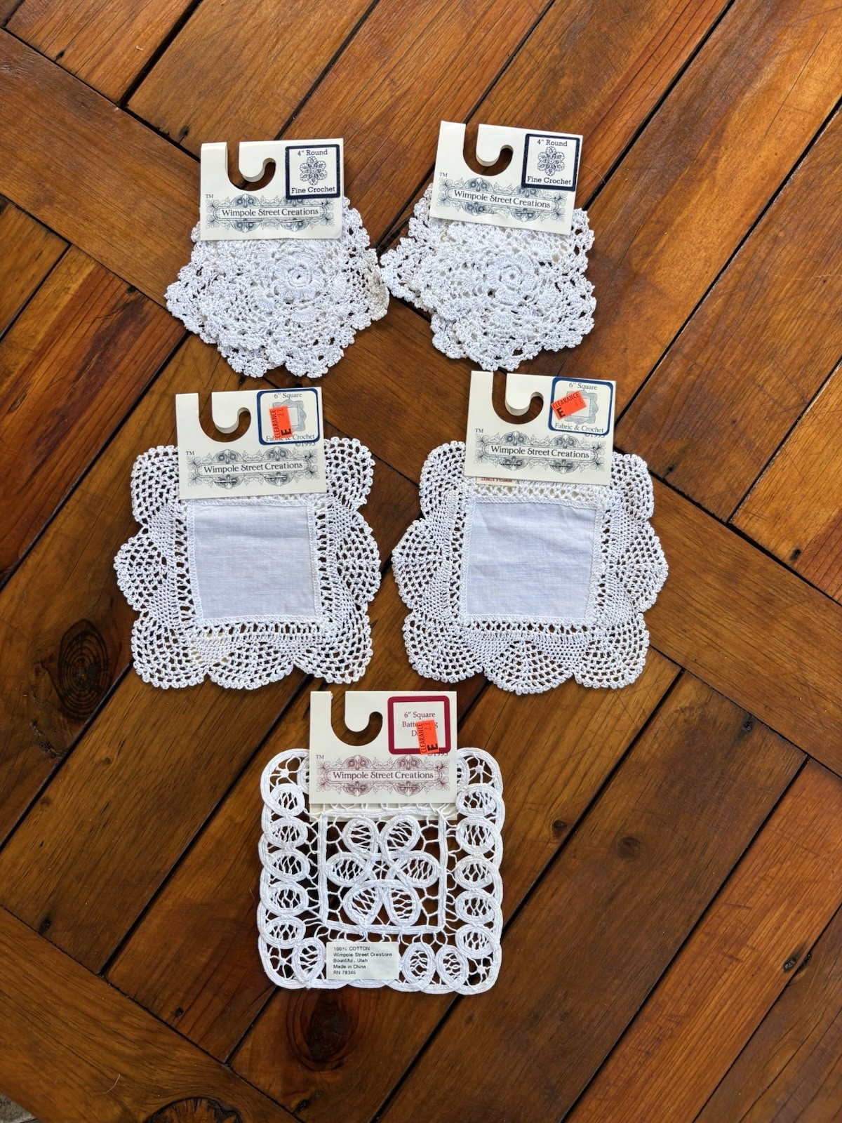 Wimpole Street Creations Lot of 5 Battenburg White Lace Doily Square, Round New