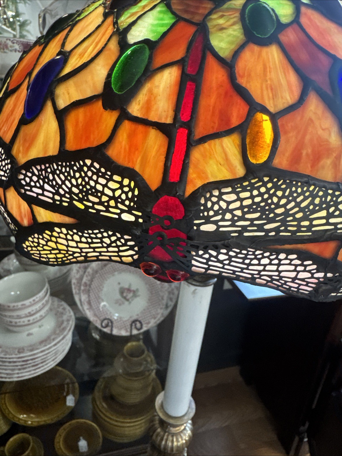 Dale Tiffany Signed Stain Glass Dragonfly Lamp Shade