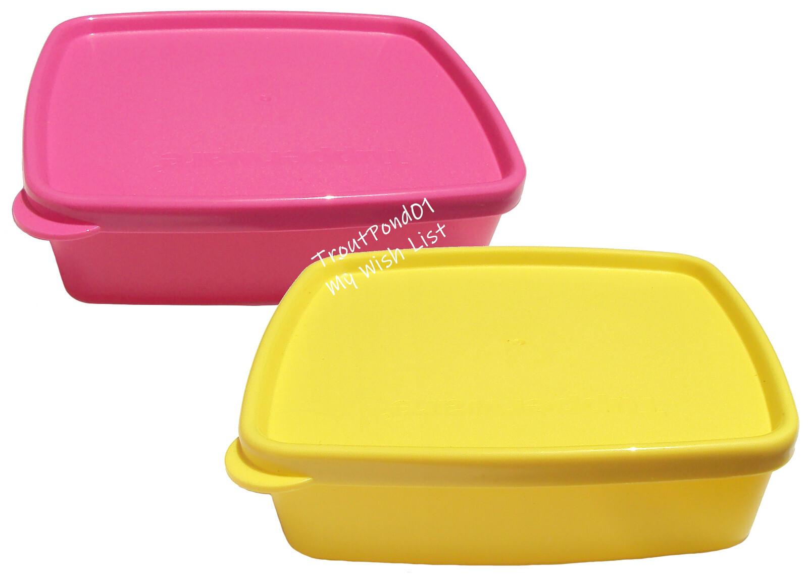 Tupperware Square Rounds 8 oz 1/2 Size Freezer Mini Containers Set 2 Pink Yellow