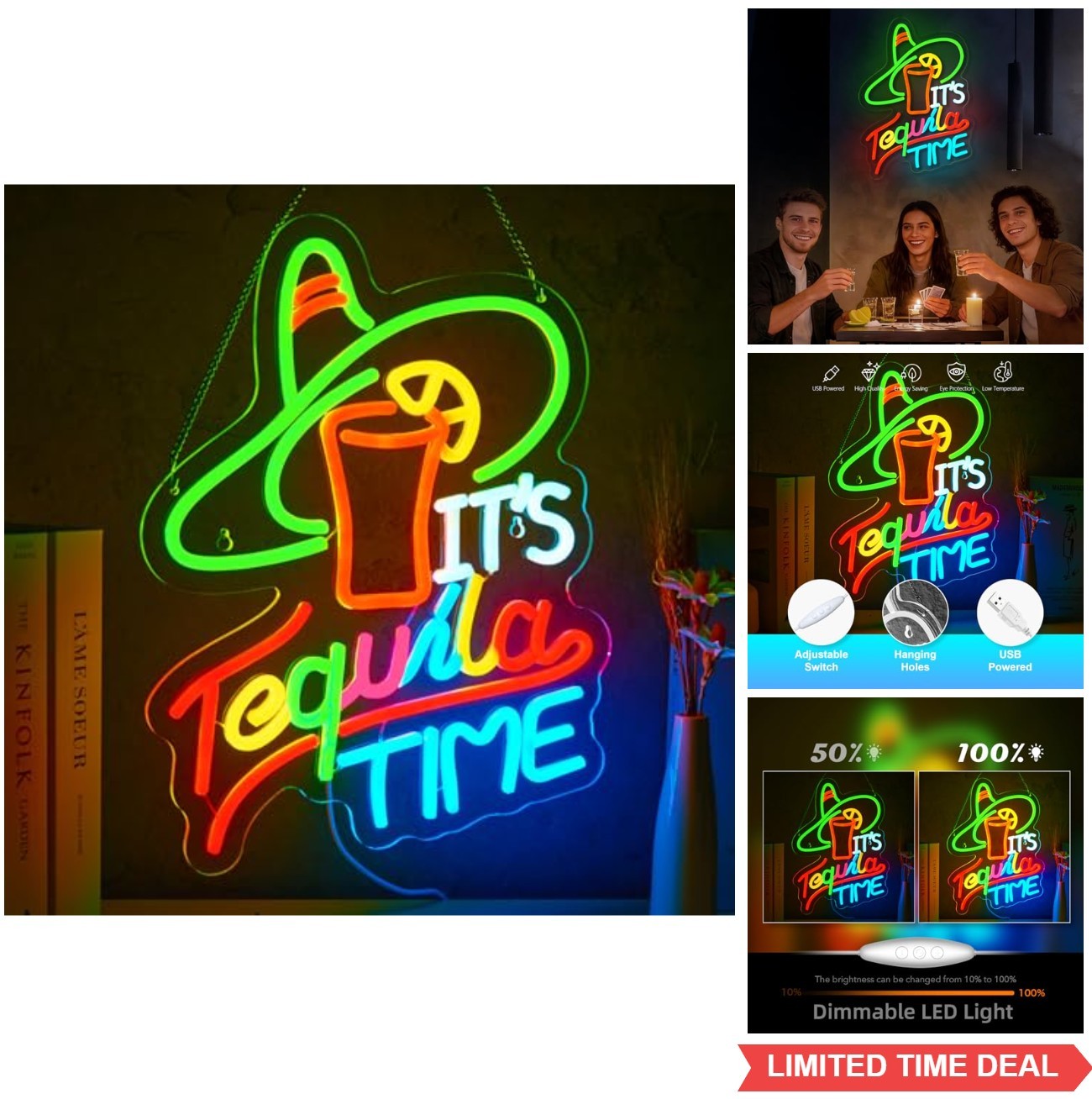 It’s Tequila Time Neon Sign USB LED Dimmable Wall Decor for Bar Man Cave Party