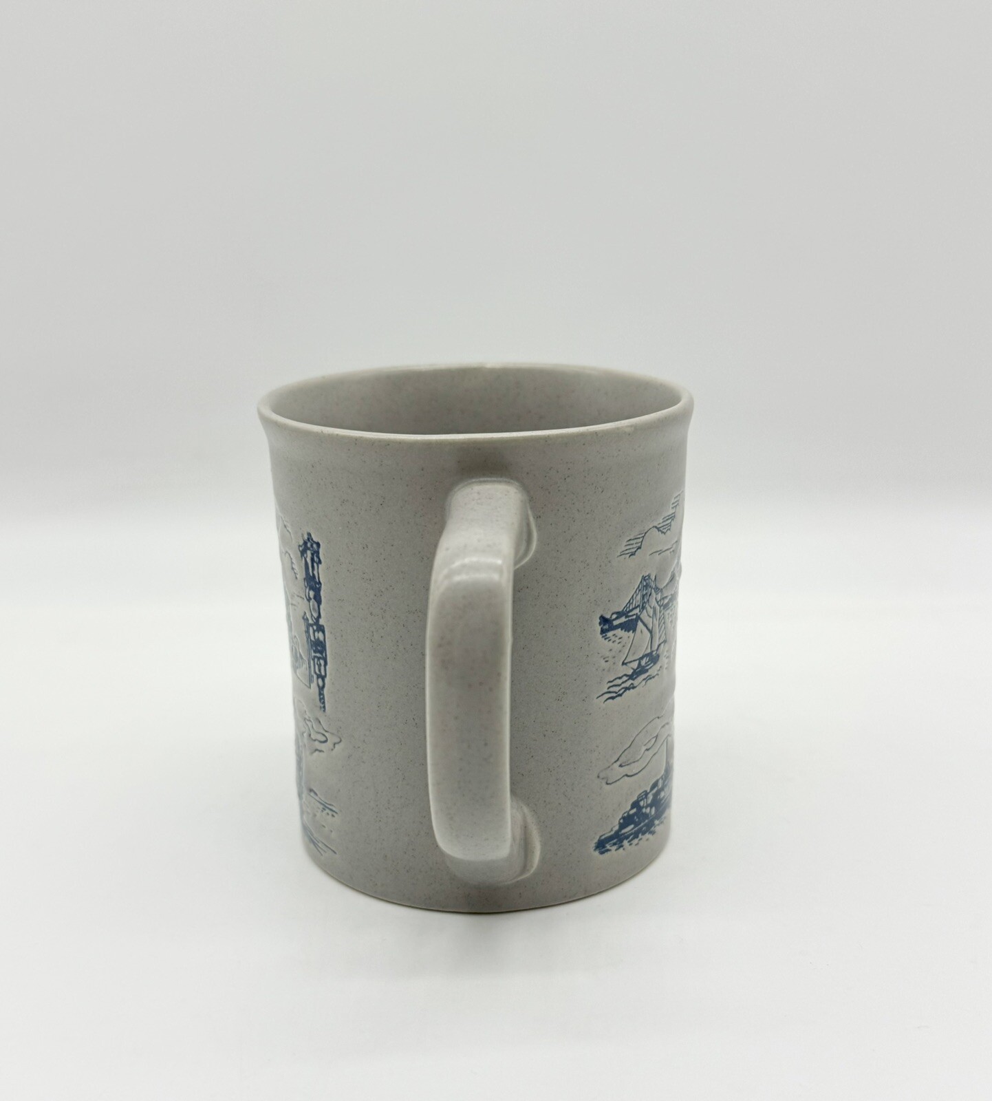 San Francisco Mug Japan Vintage Light Gray with Blue Speckles and Scenes
