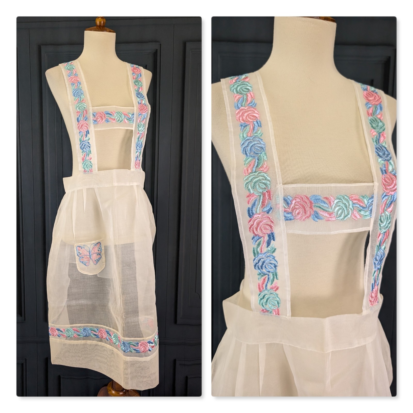 Vintage Sheer Butterfly Full Apron 60s 70s Pinafore Style Boho Cottage Feminine