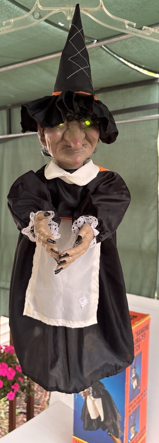 VTG 1991 Gemmy 24″ Hanging Animated Witch Halloween Prop Boxed Works NO BROOM