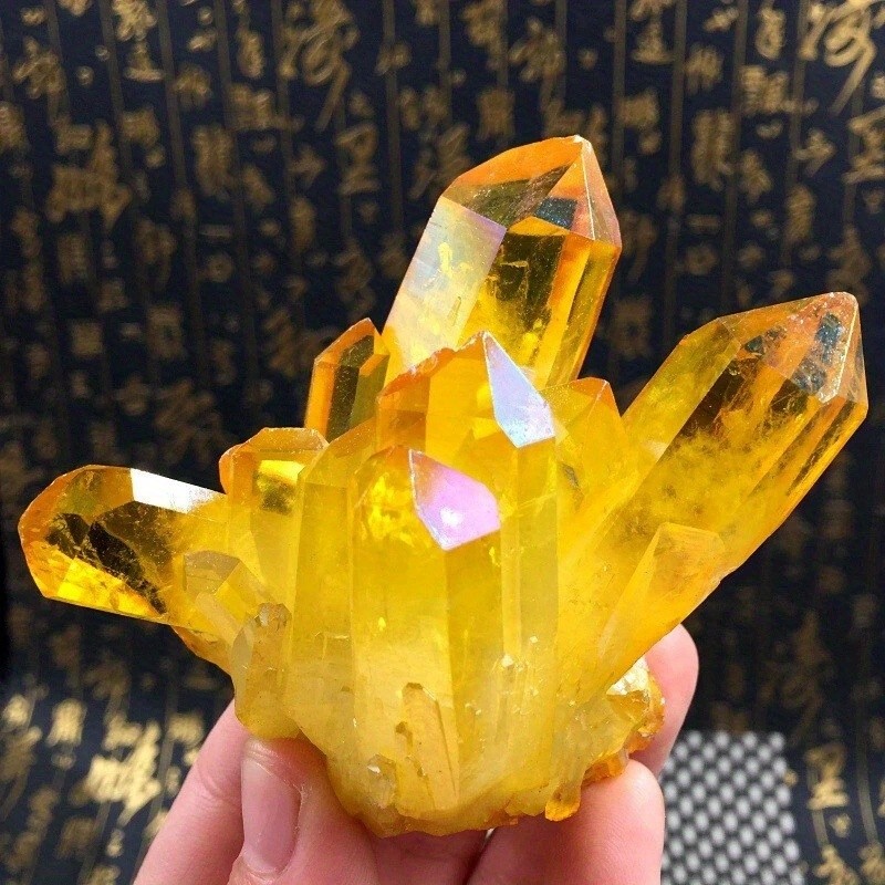 80-120g Aura Yellow Crystal Titanium Quartz Cluster Healing Mineral Specimen