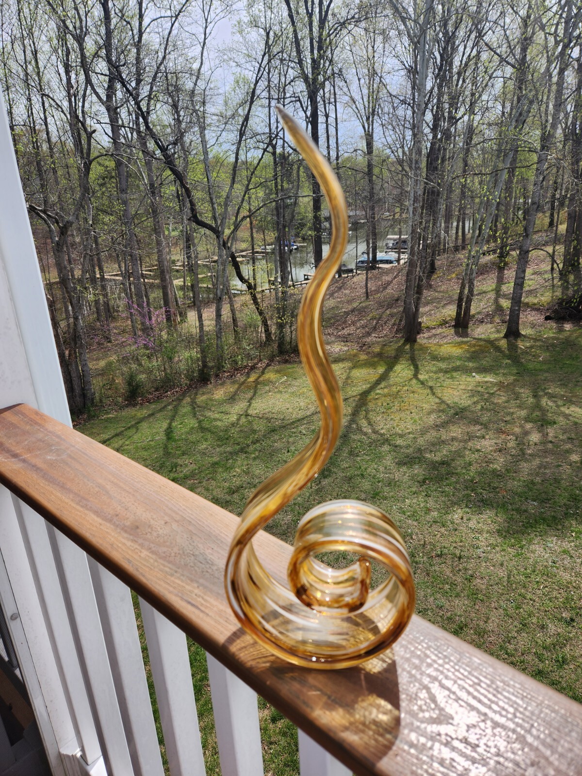HQT~ Murano Style Art Glass Ribbon Swirl Sculpture Amber Gold 16″