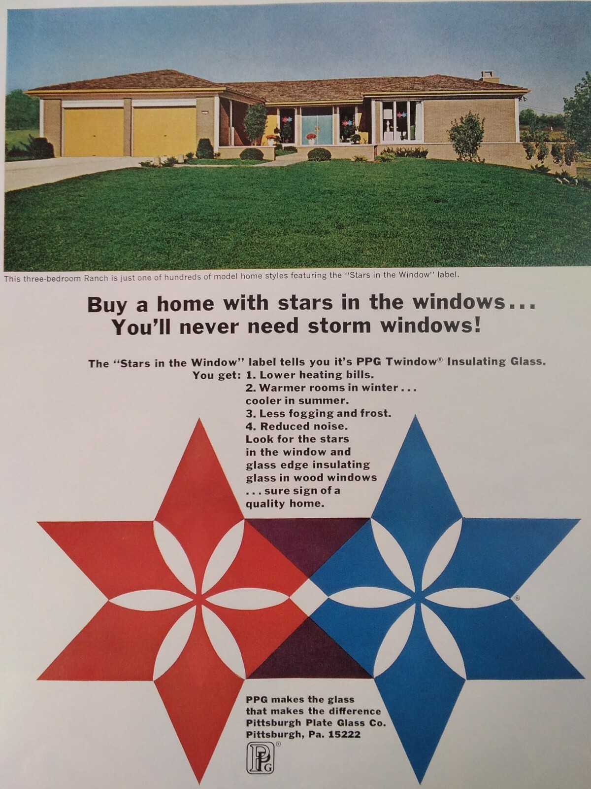PPG Pittsburgh Paint Glass Print Ad Original Rare Vtg 1960s Window Star Seagram