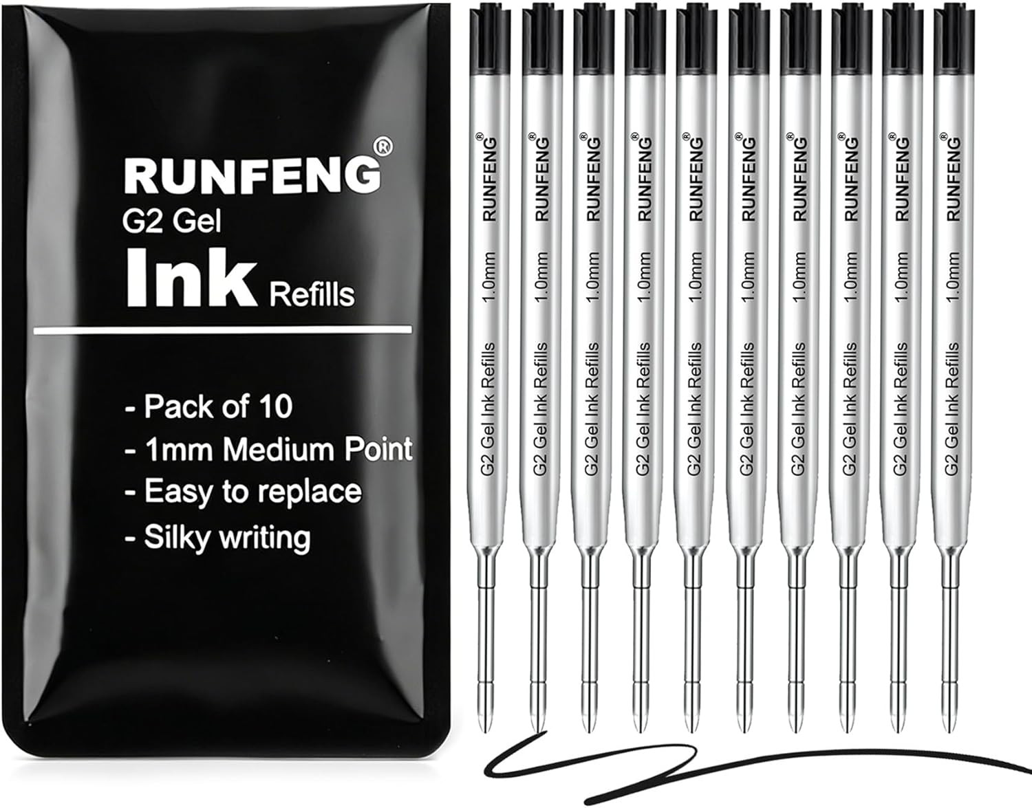 Pack of 10 Replaceable Ballpoint Pen Refills, G2 Gel Ink Refills,1Mm Medium