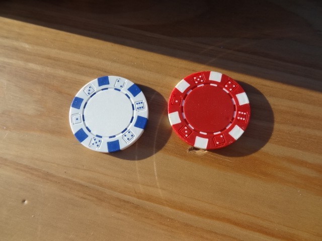 Poker Chips Black Red Blue White Striped with Holder Plastic Brown Heavy Chips