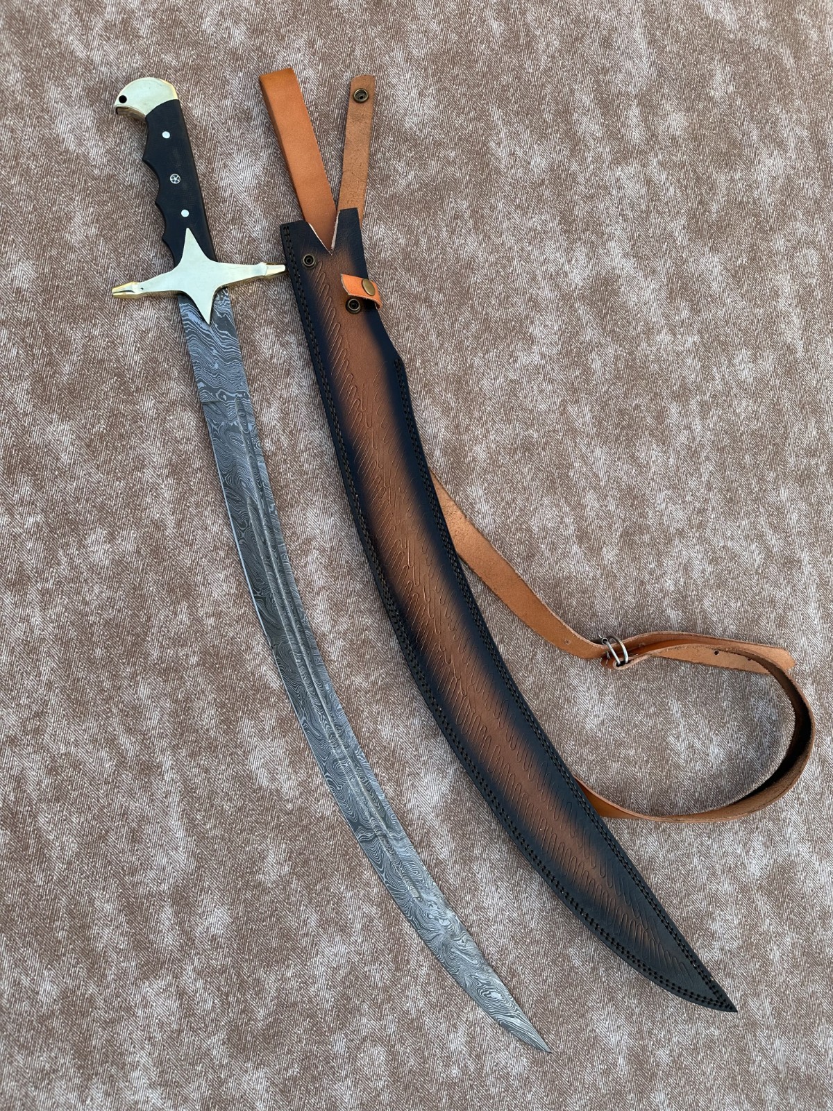 Custom Handmade Damascus Steel Ertugrul Scimitar Arabic Turkish Sword WSheath