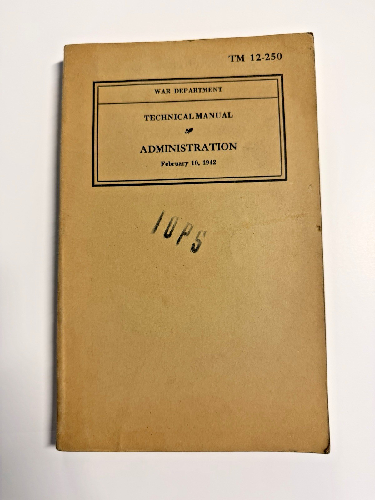WW2 Era War Department Technical Manual (TM 12- 250) Administration; Feb. 1942