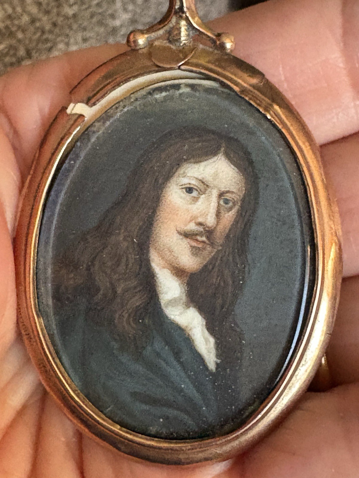 Antique Miniature Hand Painted Portrait On Paper? As Is 9 K Gold Pendant