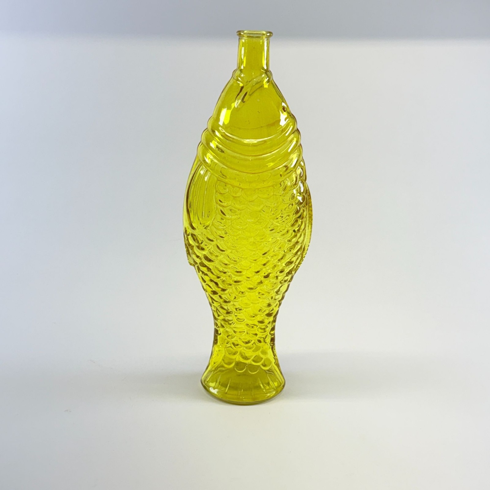 Vintage 15 in Fish Glass Decanter Yellow Bitters Bottle Italian Nautical Barware