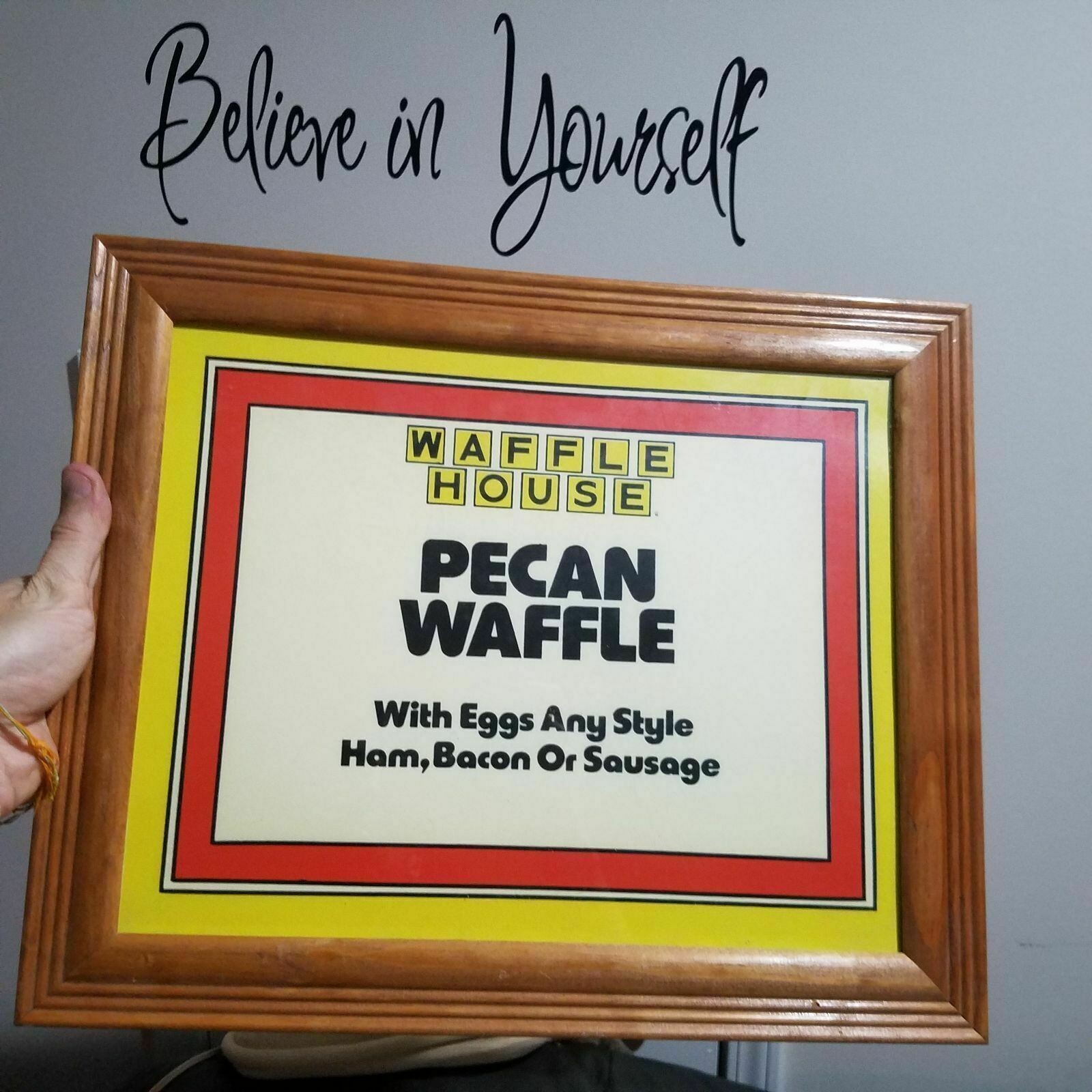Waffle House sign Gold Framed Man Cave Pecan Waffle HAM BACON Egg Sausage RARE