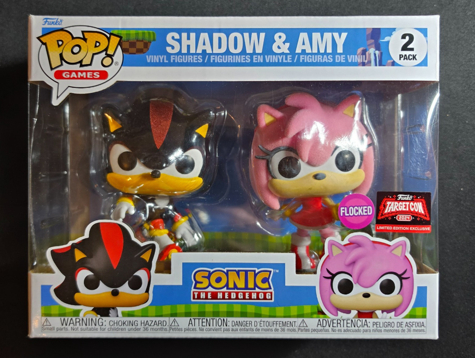 Funko Pop! Games: Shadow and Amy Flocked 2-Pack TargetCon Exclusive W/ Protector