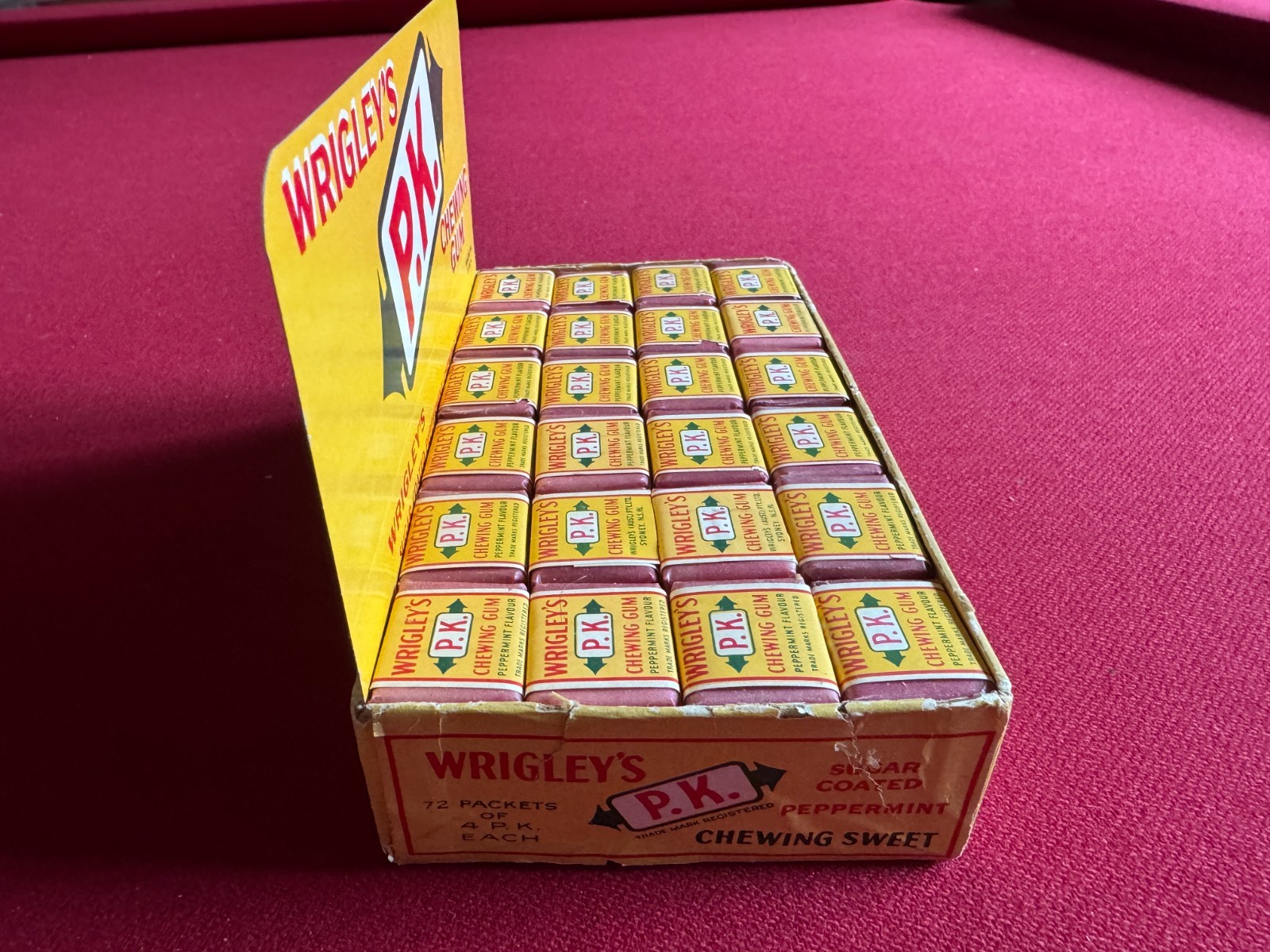 1938, Wrigley’s P.K. , “Un-Opened” Pellet Gum Box (RARE) Vintage (72 Pieces)
