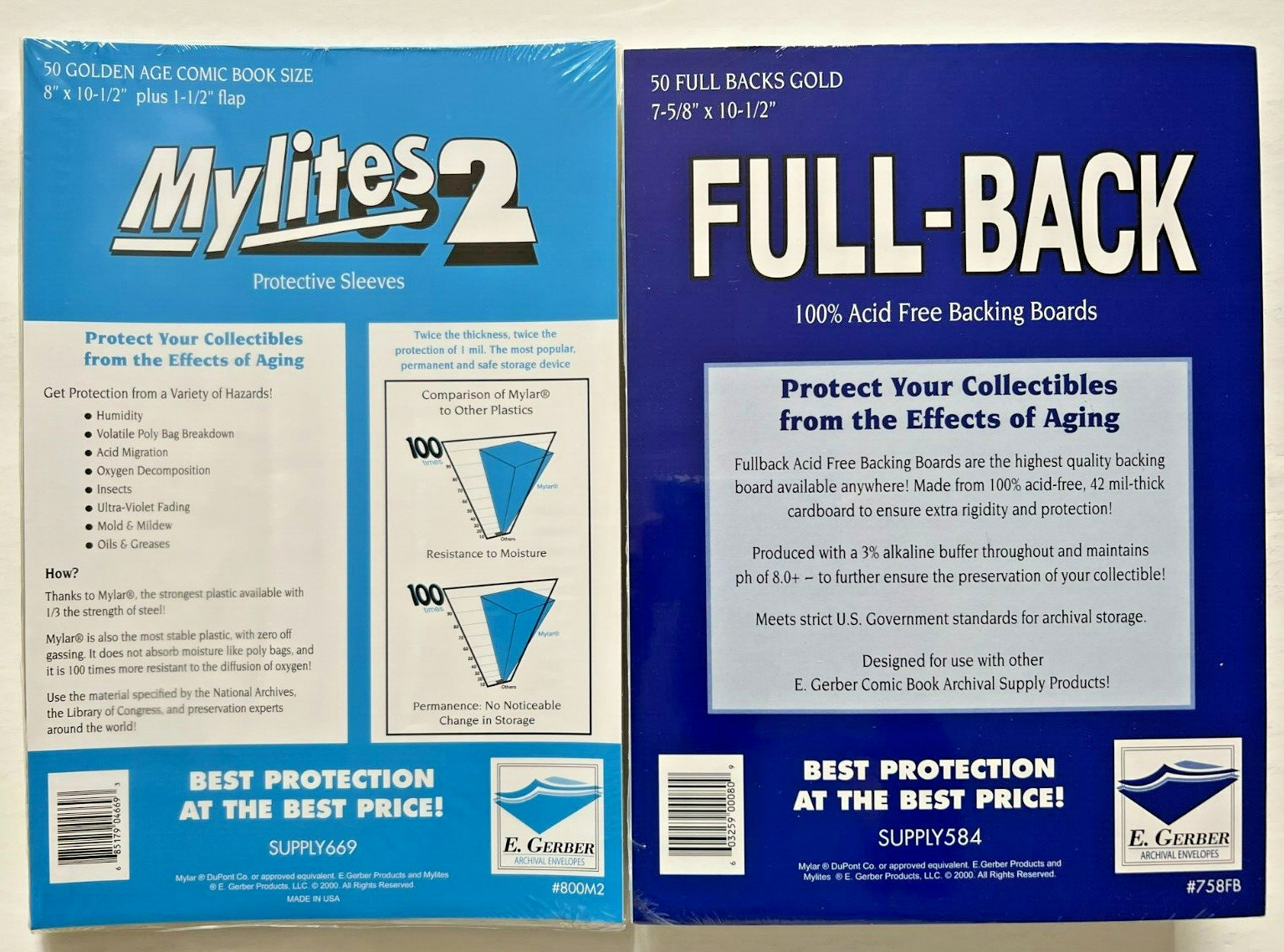 50 E. Gerber Gold Comic Mylites 2 800M2 & 42 PT Full-Backs 758FB Set of 50