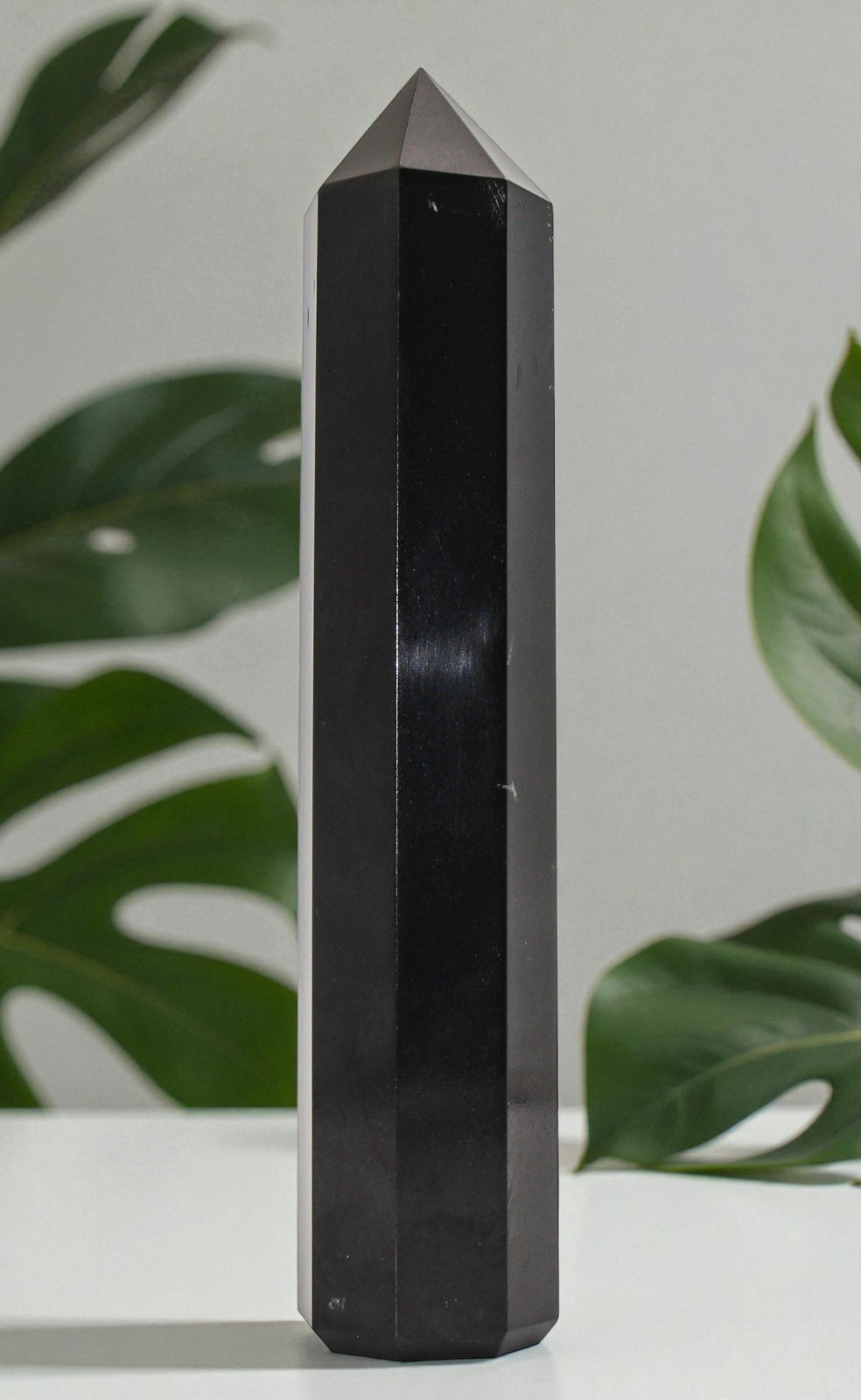 225mm Black Tourmaline Crystal Quartz Healing Reiki Stone Obelisk Tower Statue