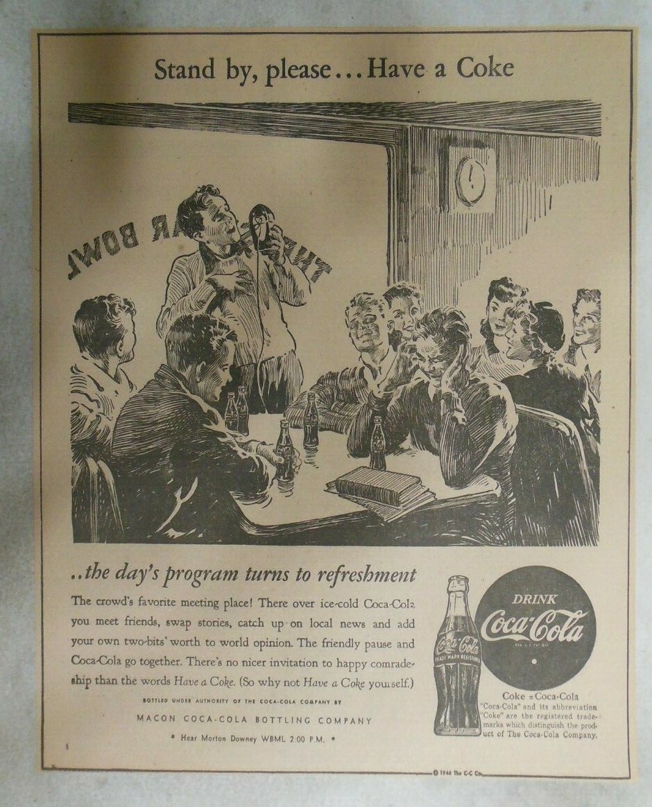 Coca-Cola ad: Fantastic Artwork! from 1940’s 10 x 12 inches Drugstore Singer !