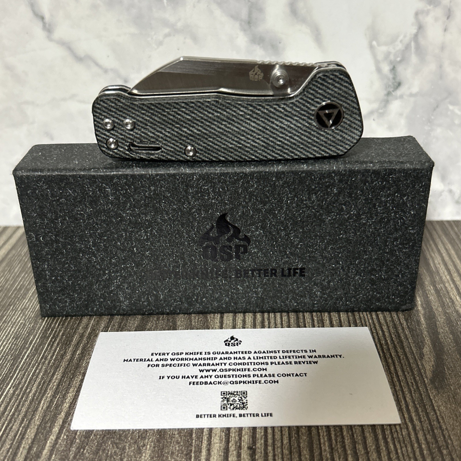 QSP Knife Mini Penguin Pocket Knife 14C28N Denim Blue Micarta NIB