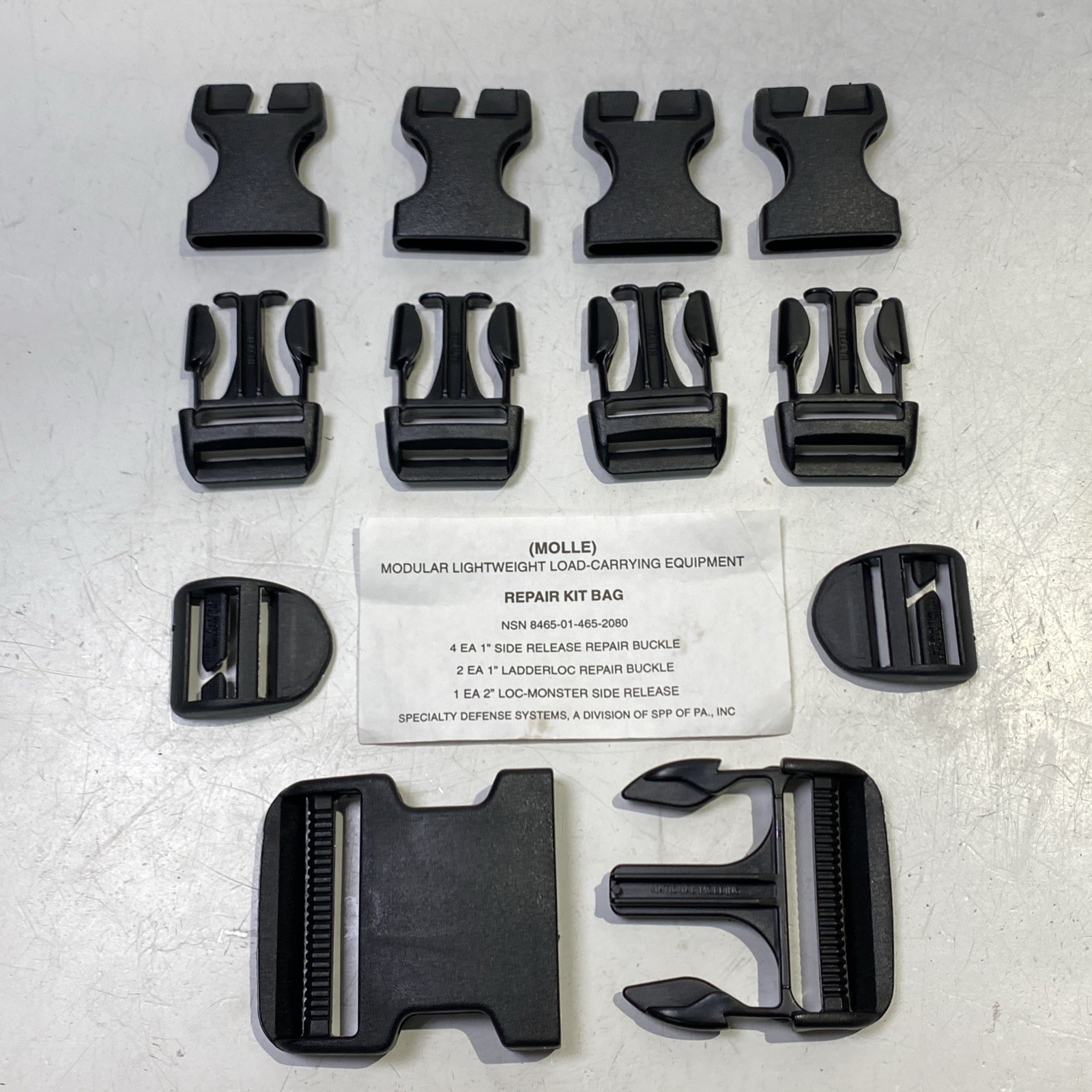 MOLLE Black Buckle Repair Kit SDS USGI NSN 8465-01-465-2080