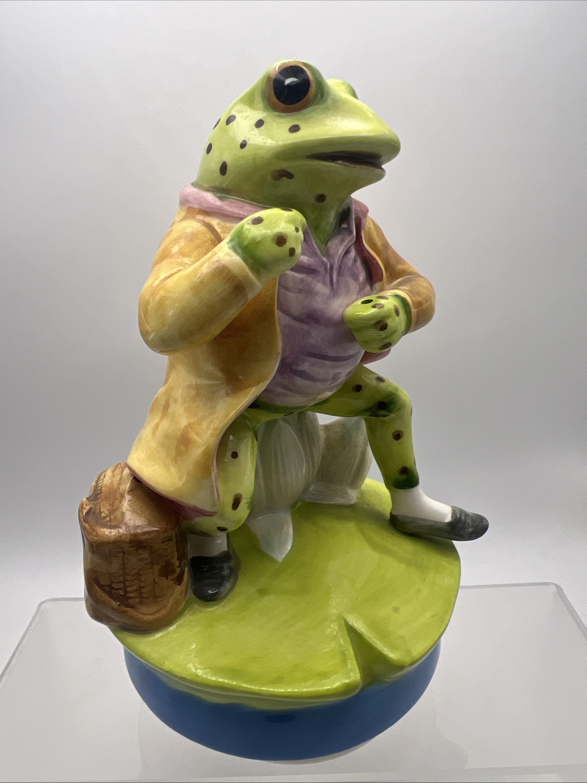1977 Schmid Beatrix Potter MR JEREMY FISHER Up A LAZY RIVER FROG Music Box Works