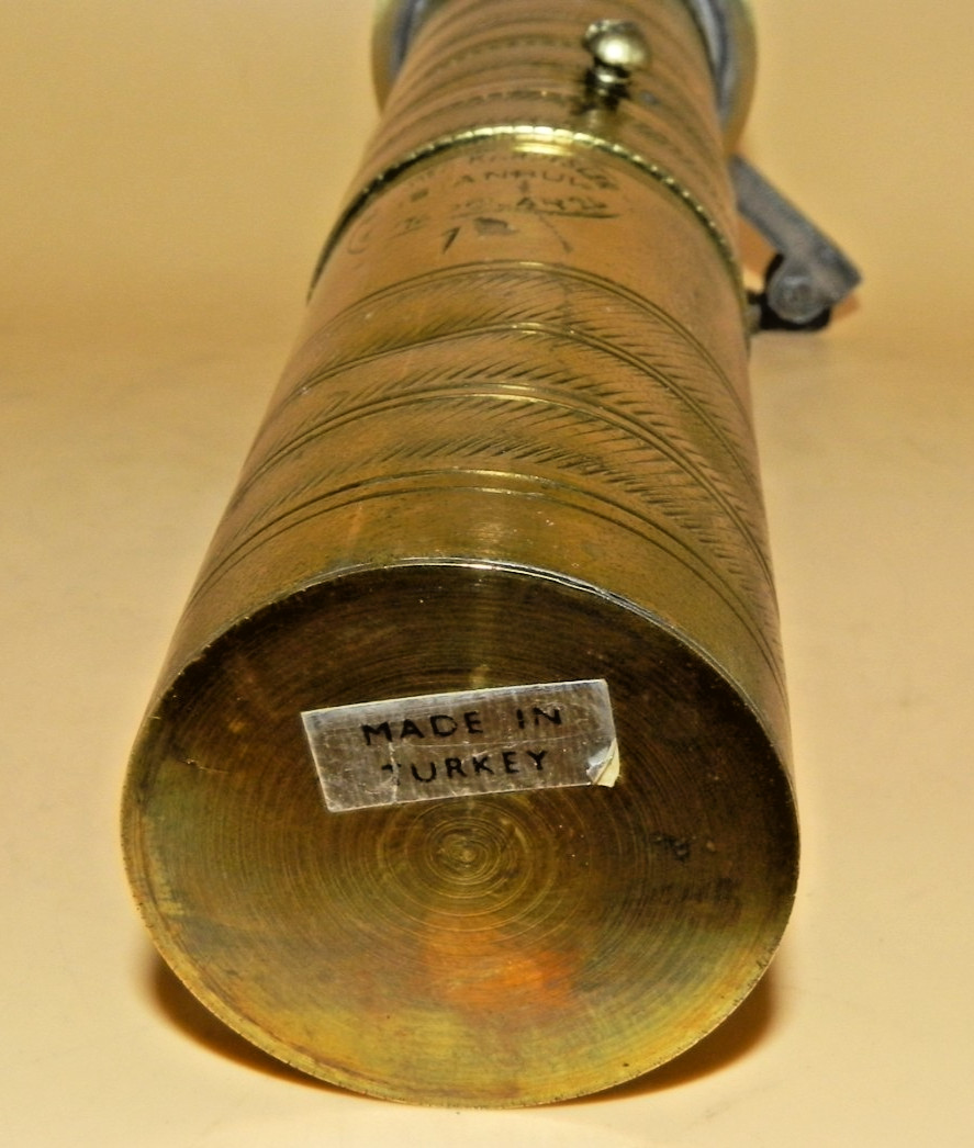 Traditional Handmade Turkish Brass Engraved Pepper Mill Grinder.