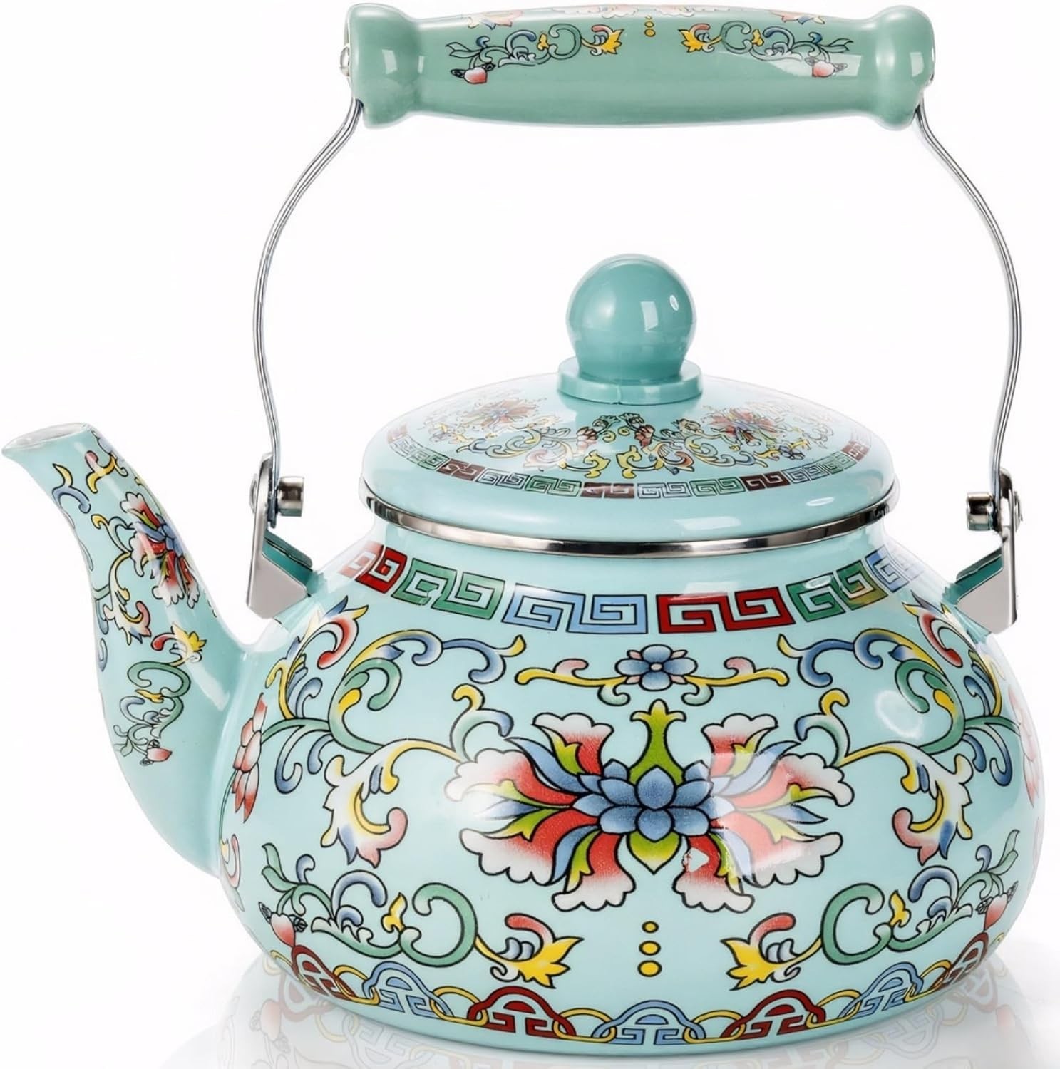 2.6 Quart Floral Enamel Tea Kettle, Vintage Enameled Teapot Stovetop, Enamel …