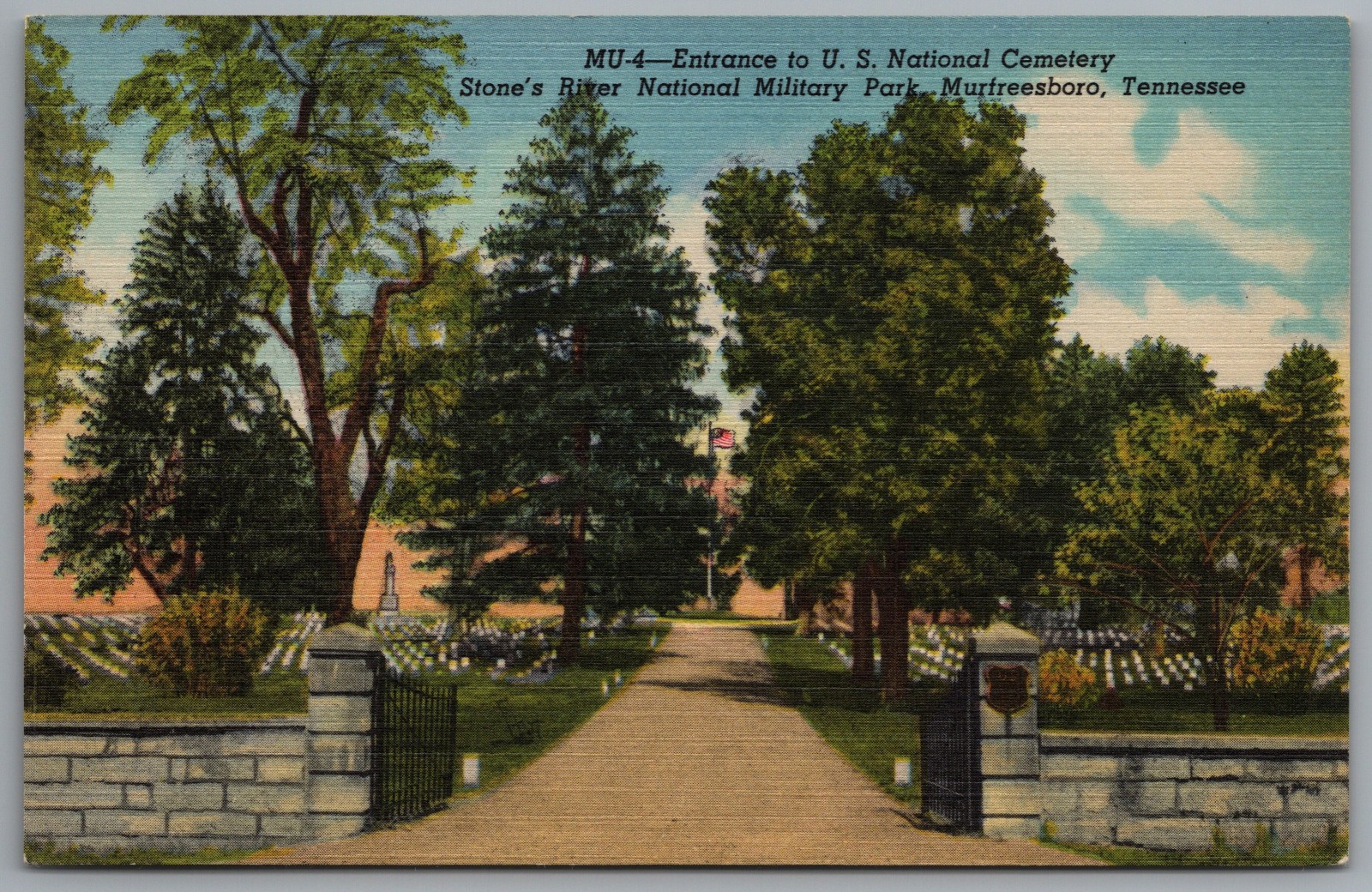 Murfreesboro TN Stone’s River National Cemetery Military Park Entrance c1952 PC