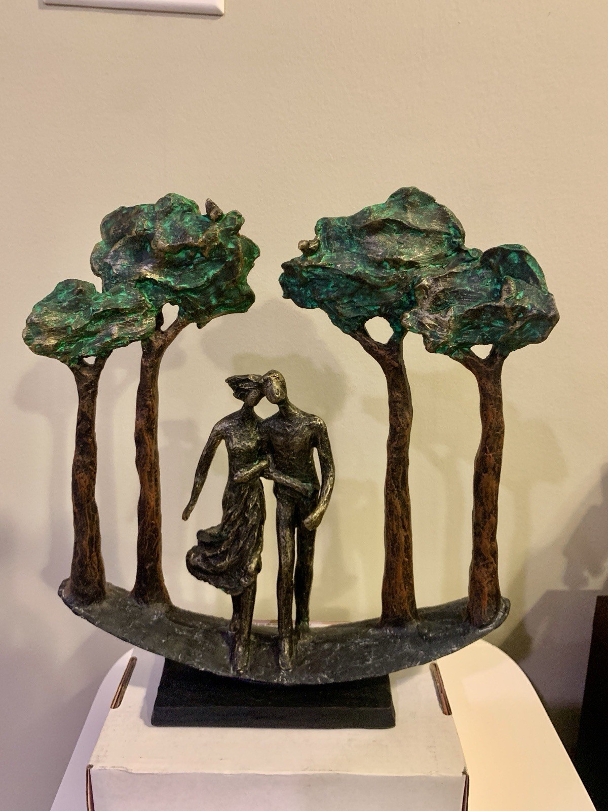 Rustic Cast Bronze-Look Table Sculpture Through The Years Impressionism 11”x 11”