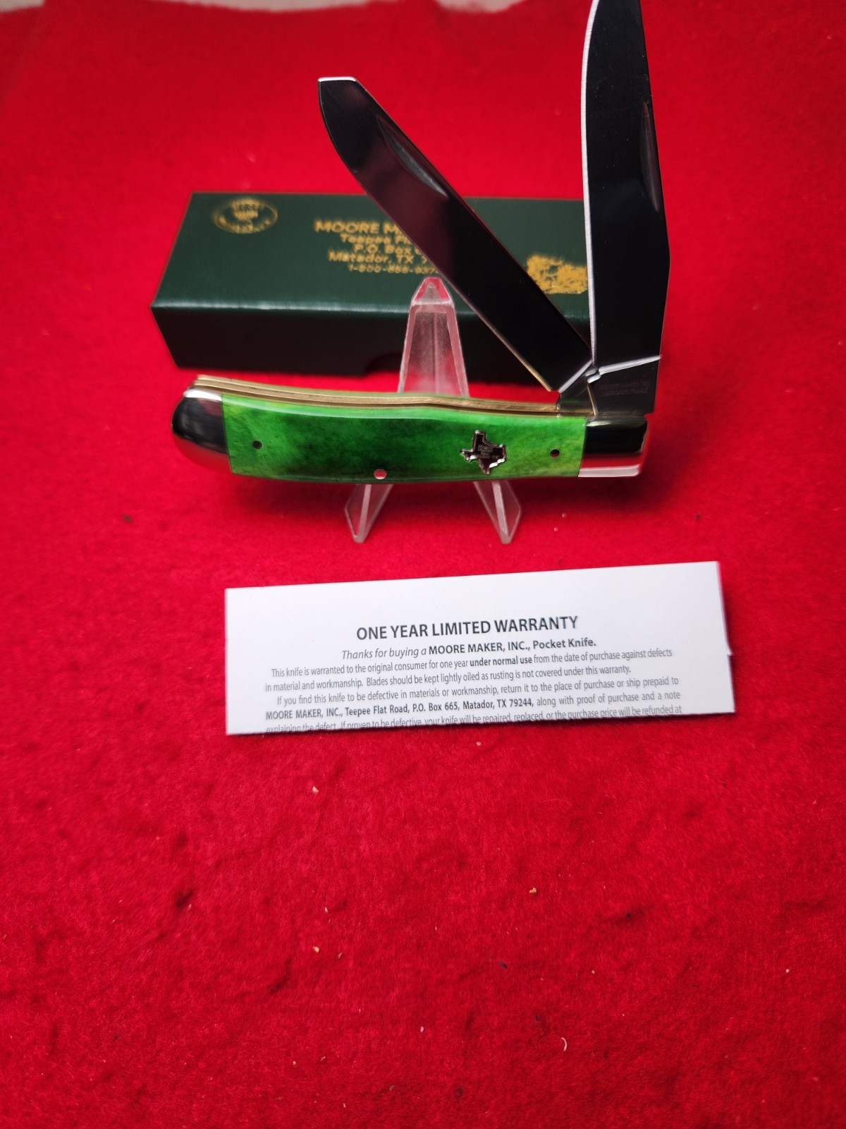 NEW!!!! Moore Maker By Boker Germany 5202G Trapper Knife GREEN Bone NIB