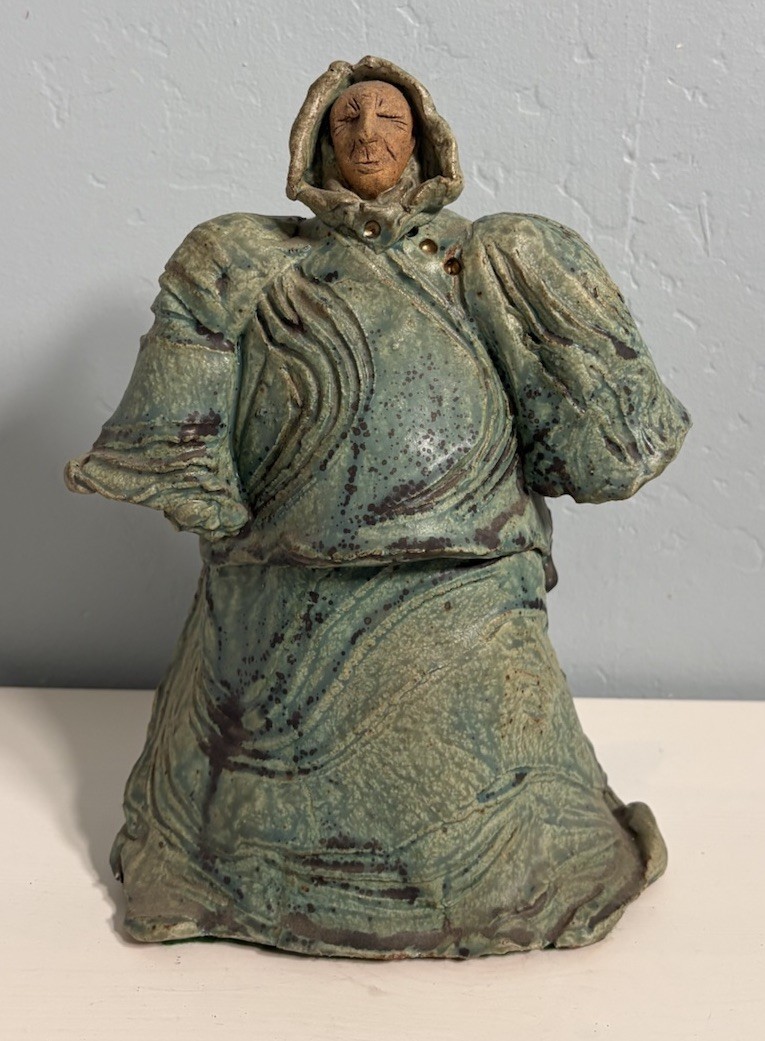 Figurative Art Ceramic Sculpture Studio Artist Signed – Shaman Man w/ Cloak