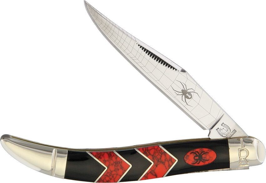 Rough Rider Black Widow Medium Toothpick 4.13″ Red Black Synt Folding Knife 1672