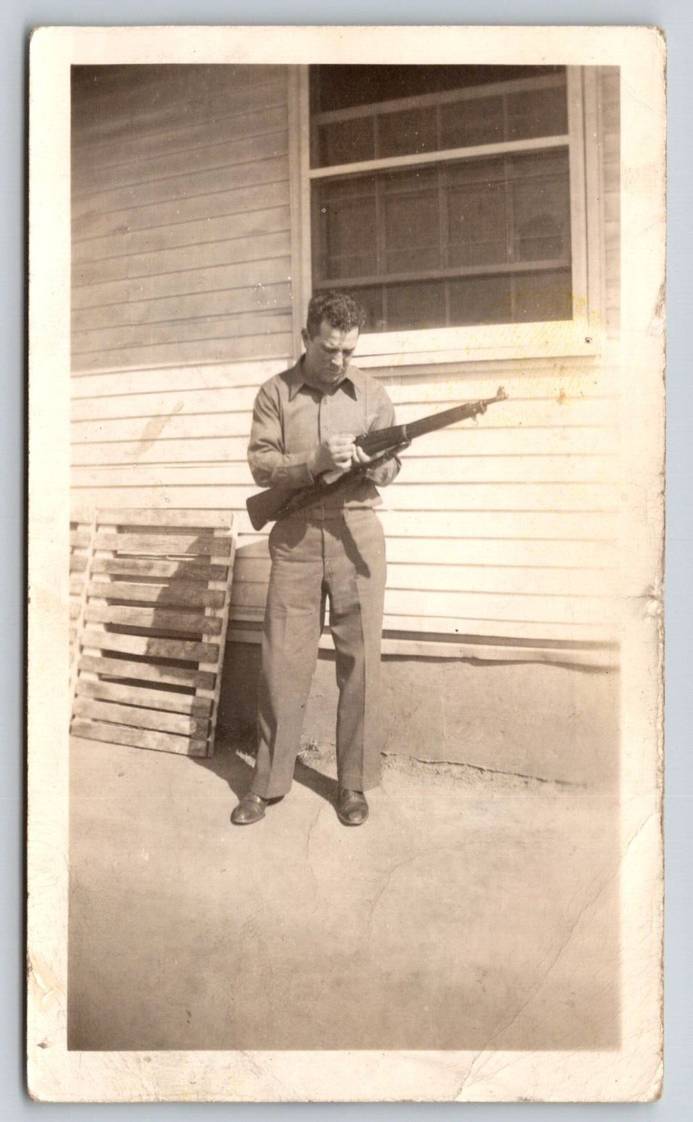 Military Soldier Rifle Gun Photography Photograph Vintage Family Memories Found