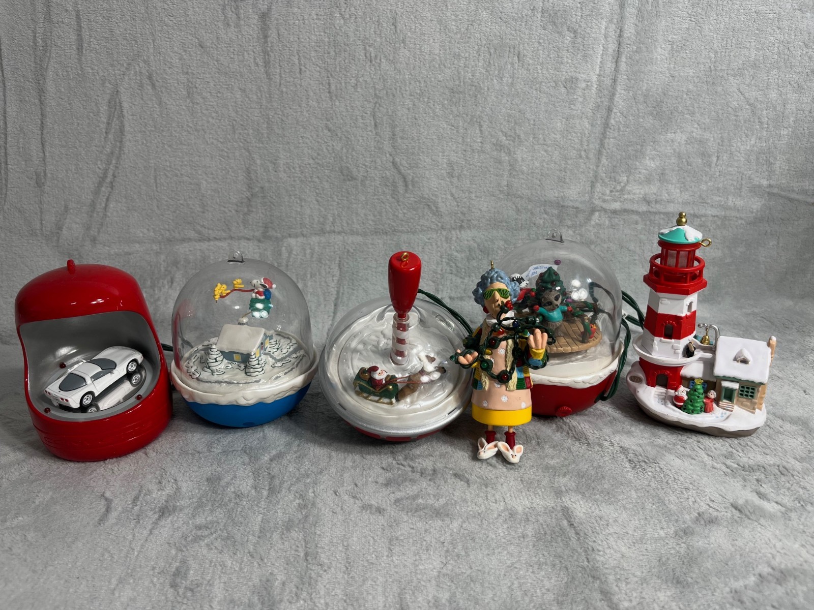 Lot of 6 Hallmark Light String Ornaments 1990s Peanuts Snoopy Corvette Maxine