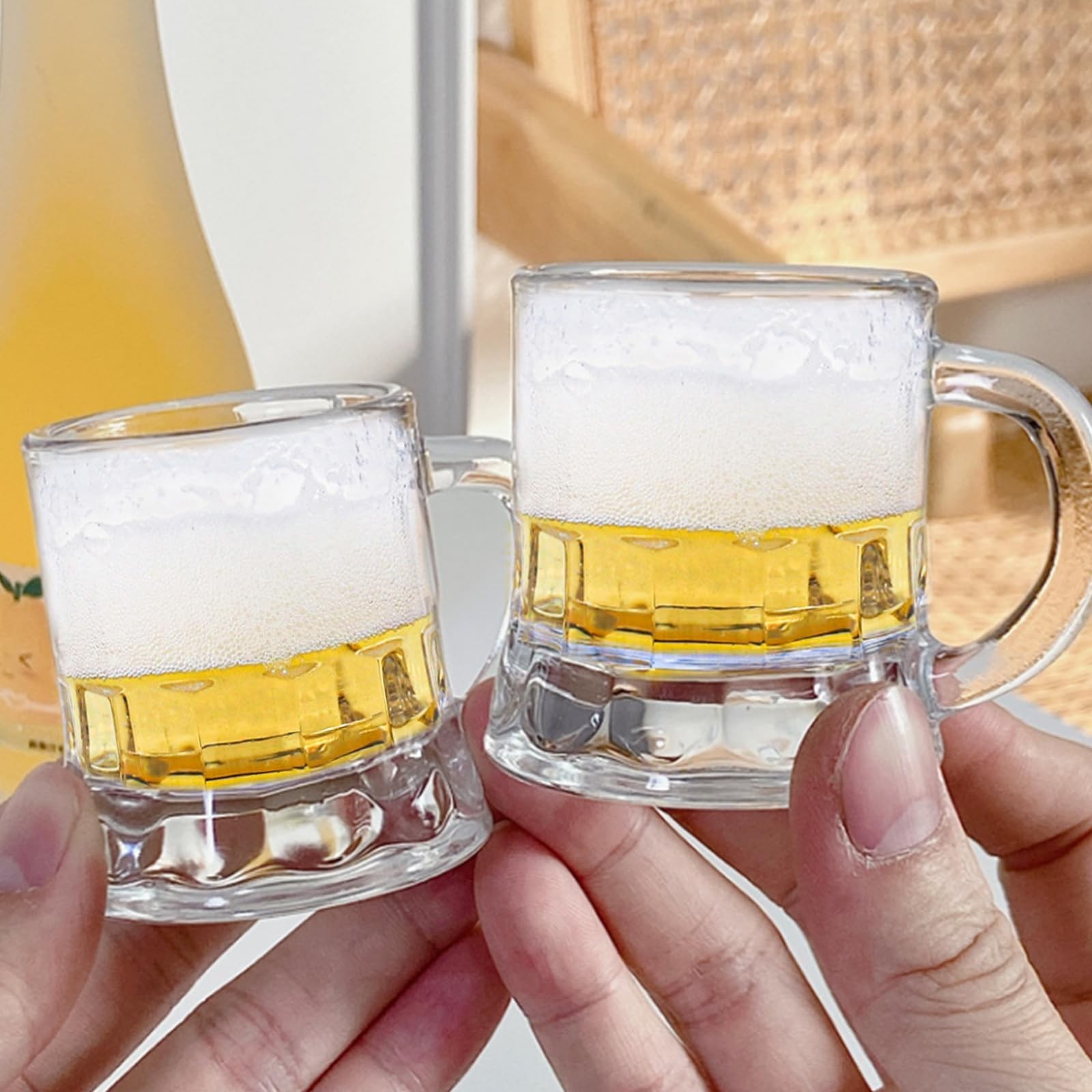 24 Piece Mini Beer Mug Shot Clear Plastic Wine with Handles Reusable Tasting