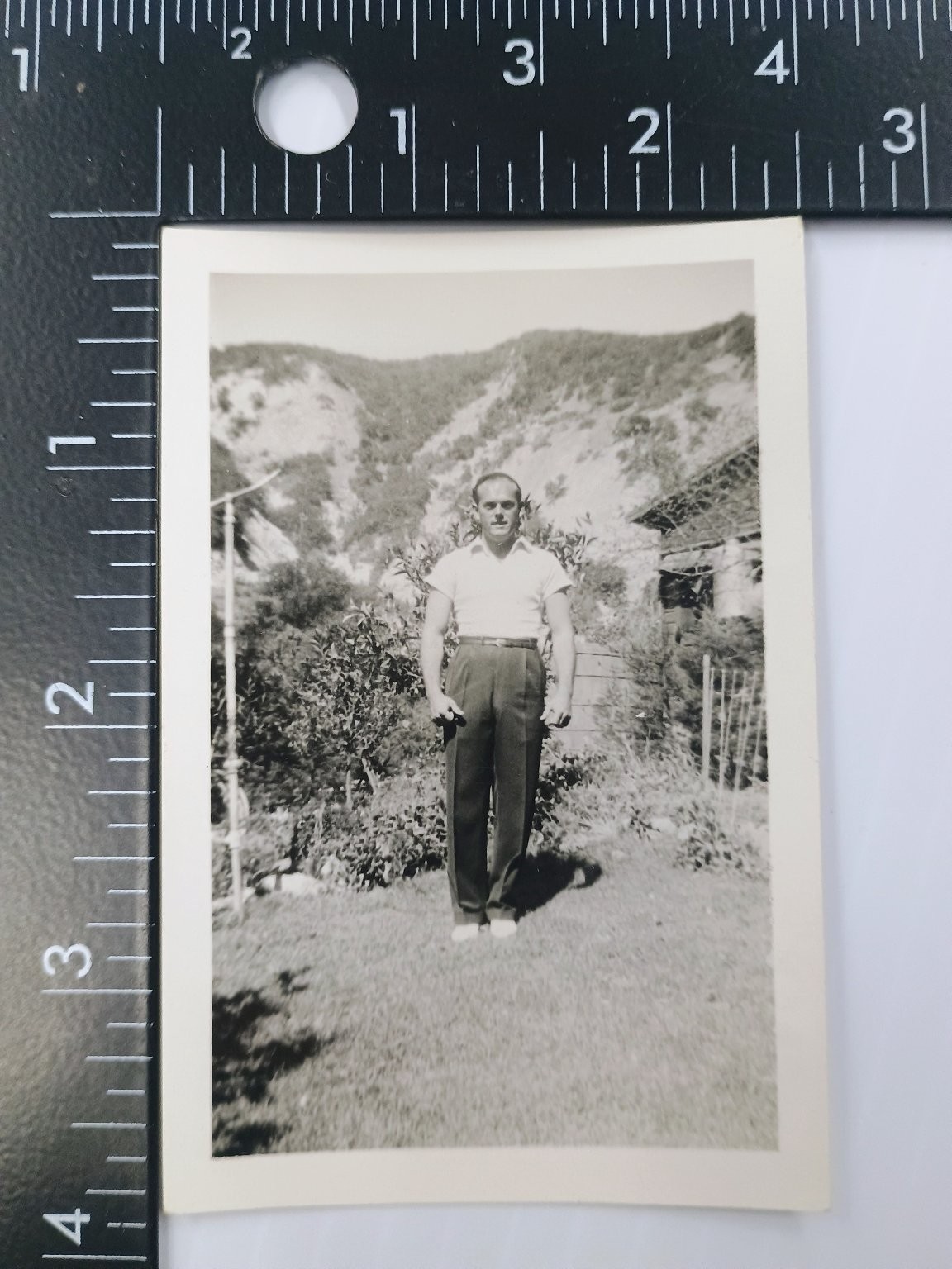 Man Outdoor Portrait 1950s Snapshot Photograph Hills Garden Americana