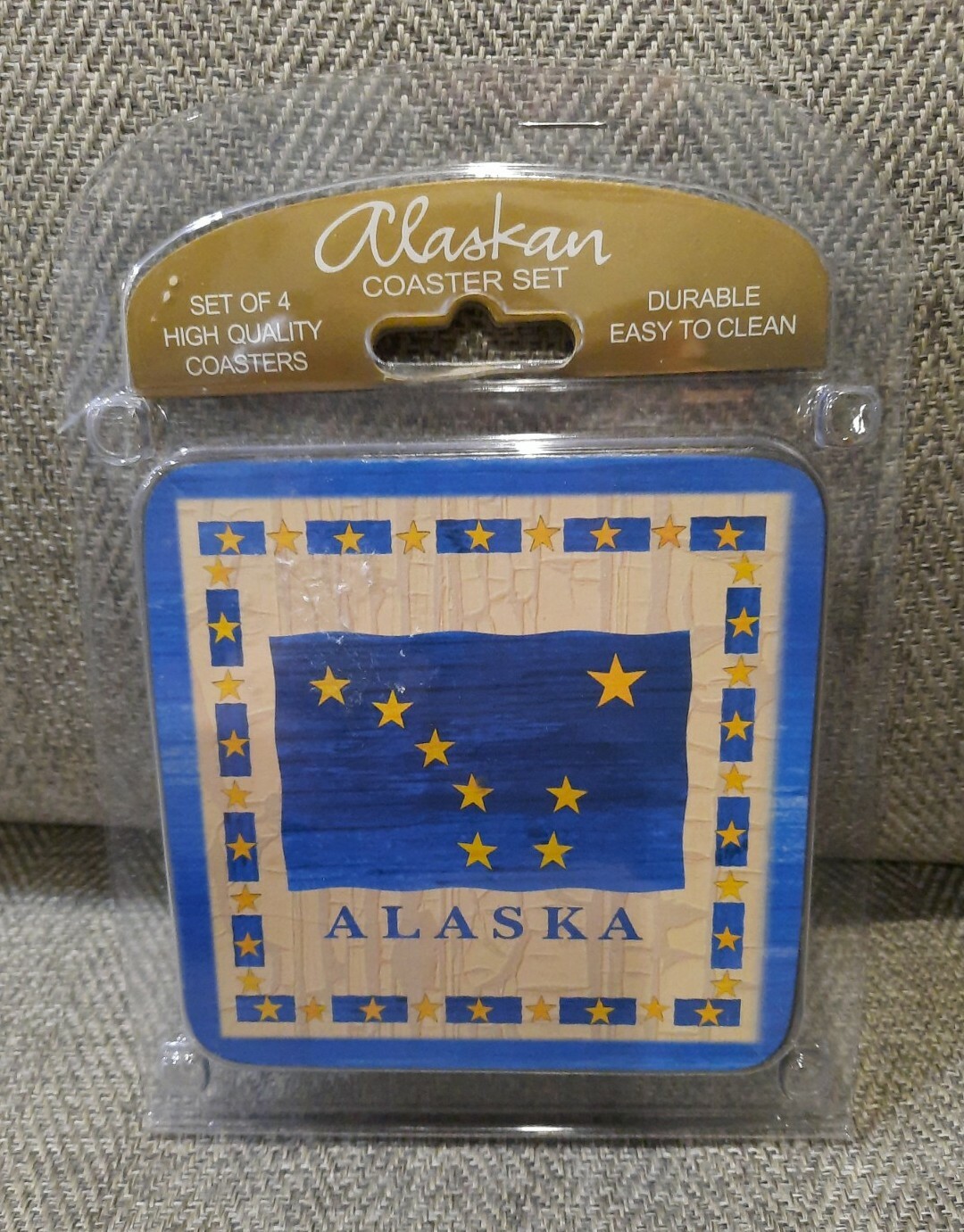 Alaskan Coaster Set Blue Gold Stars Durable Easy To Clean Arctic Circle Ent. New