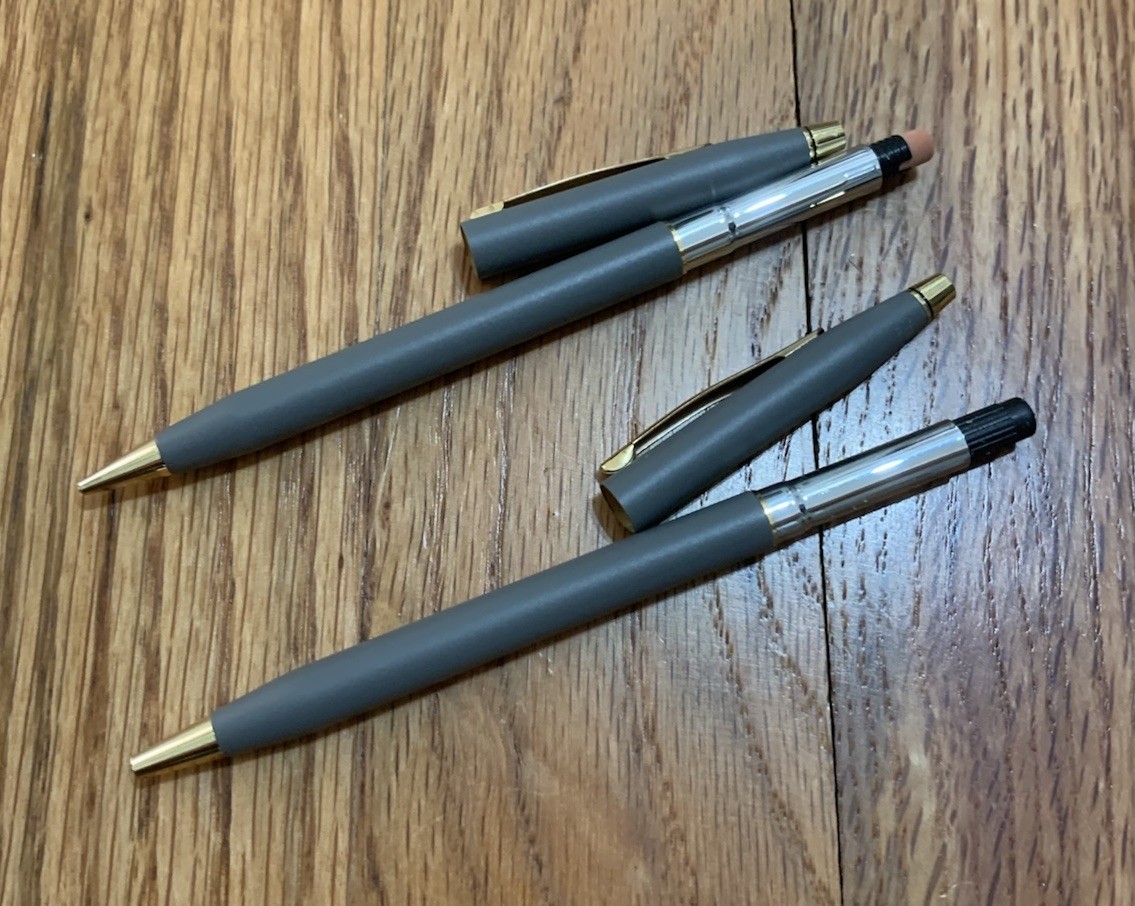 CROSS Matte Gray & Gold Trim Ball Point Pen and .05mm Pencil Set Rare #230105